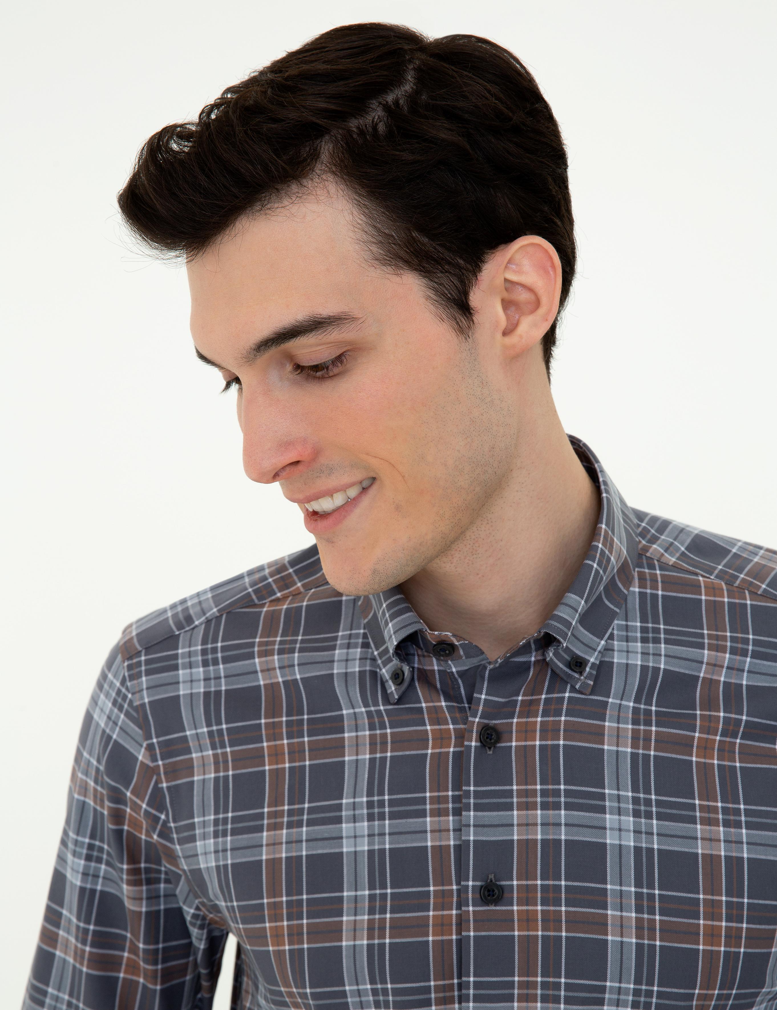 Gri Slim Fit Uzun Kollu Gömlek