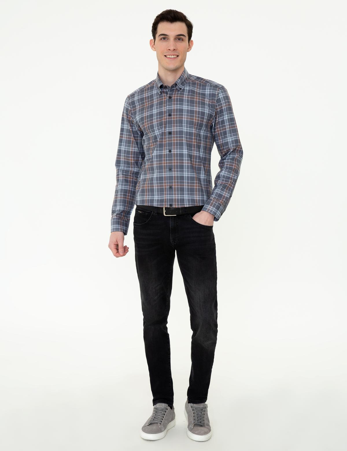 Gri Slim Fit Uzun Kollu Gömlek - 50255976001