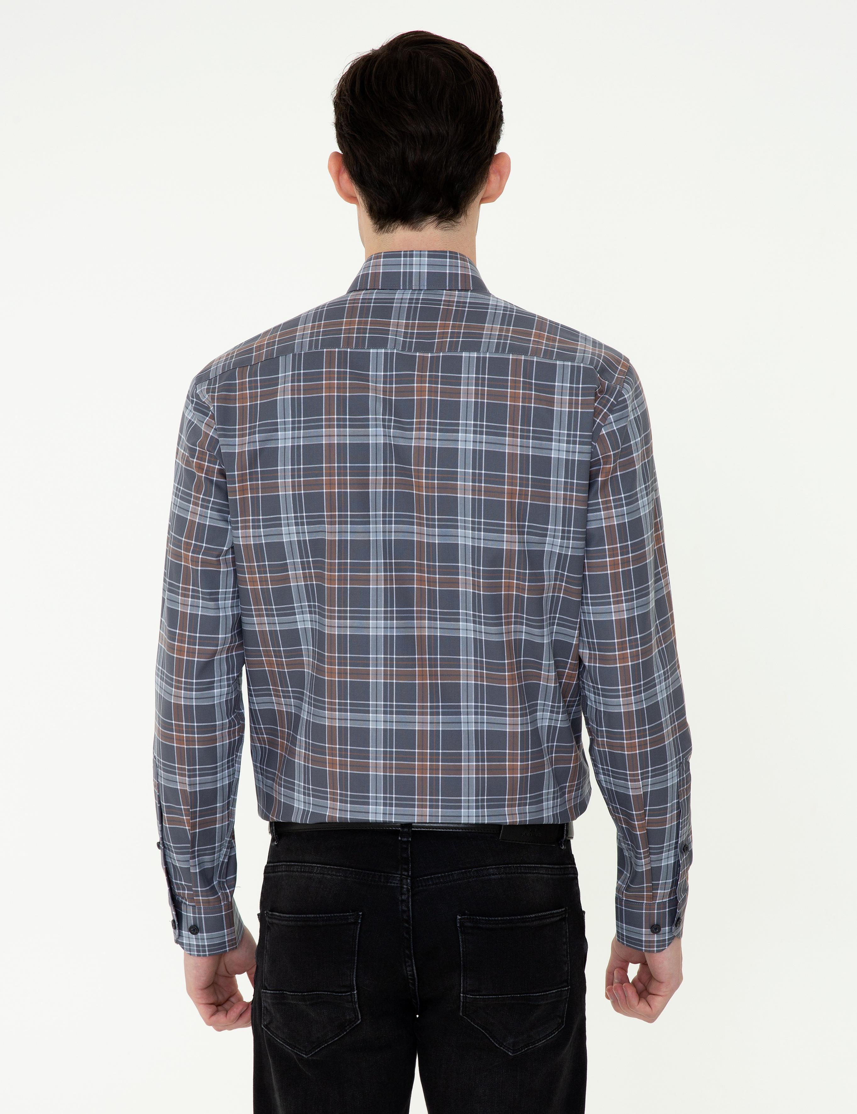 Gri Slim Fit Uzun Kollu Gömlek