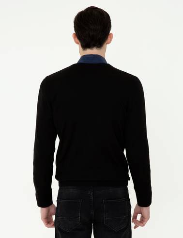 Siyah Slim Fit Basic Düğmeli Triko Hırka