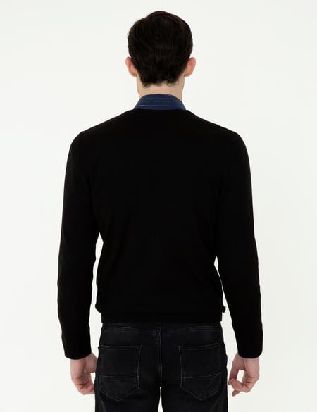 Siyah Slim Fit Basic Düğmeli Triko Hırka - 50248549003
