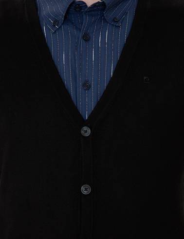 Siyah Slim Fit Basic Düğmeli Triko Hırka