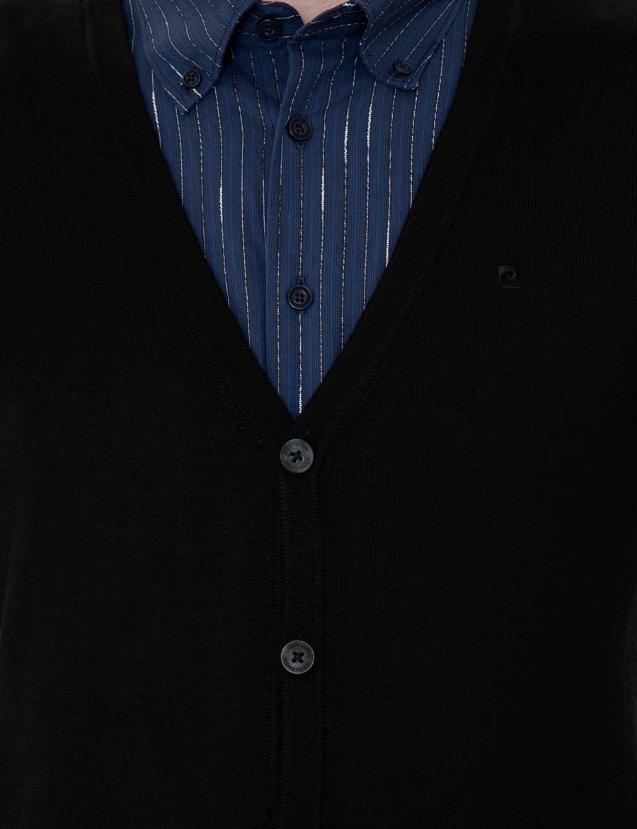Siyah Slim Fit Basic Düğmeli Triko Hırka
