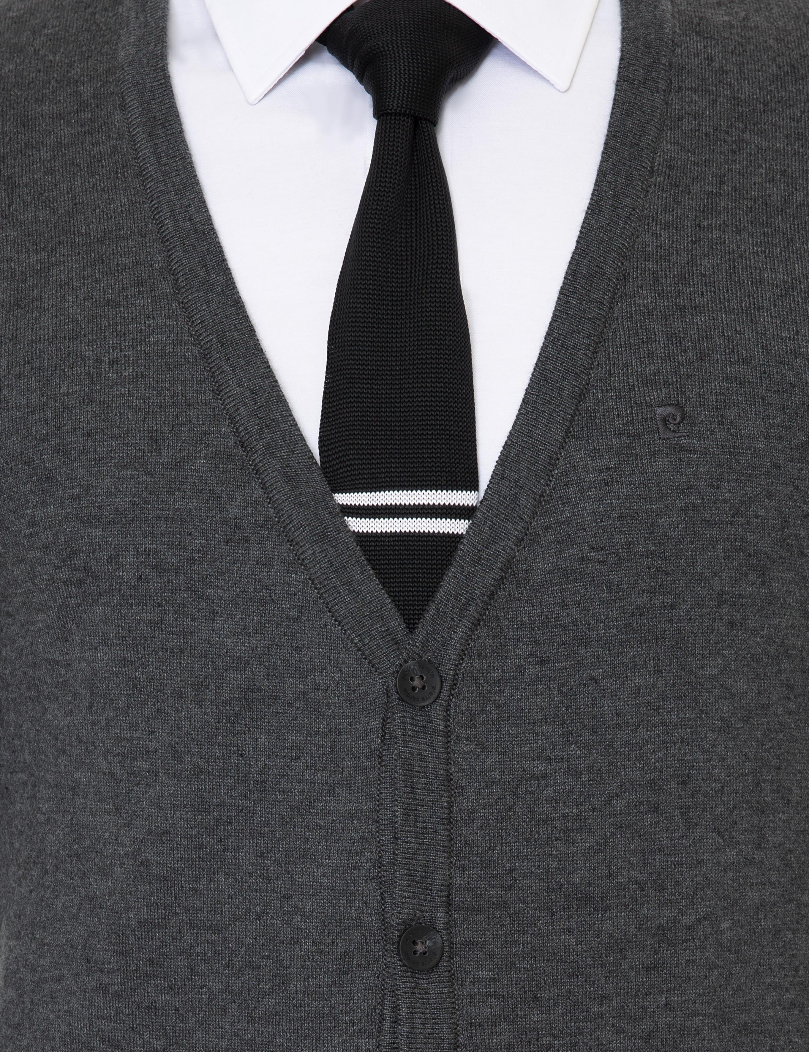 Gri Melanj Slim Fit Basic Triko Hırka