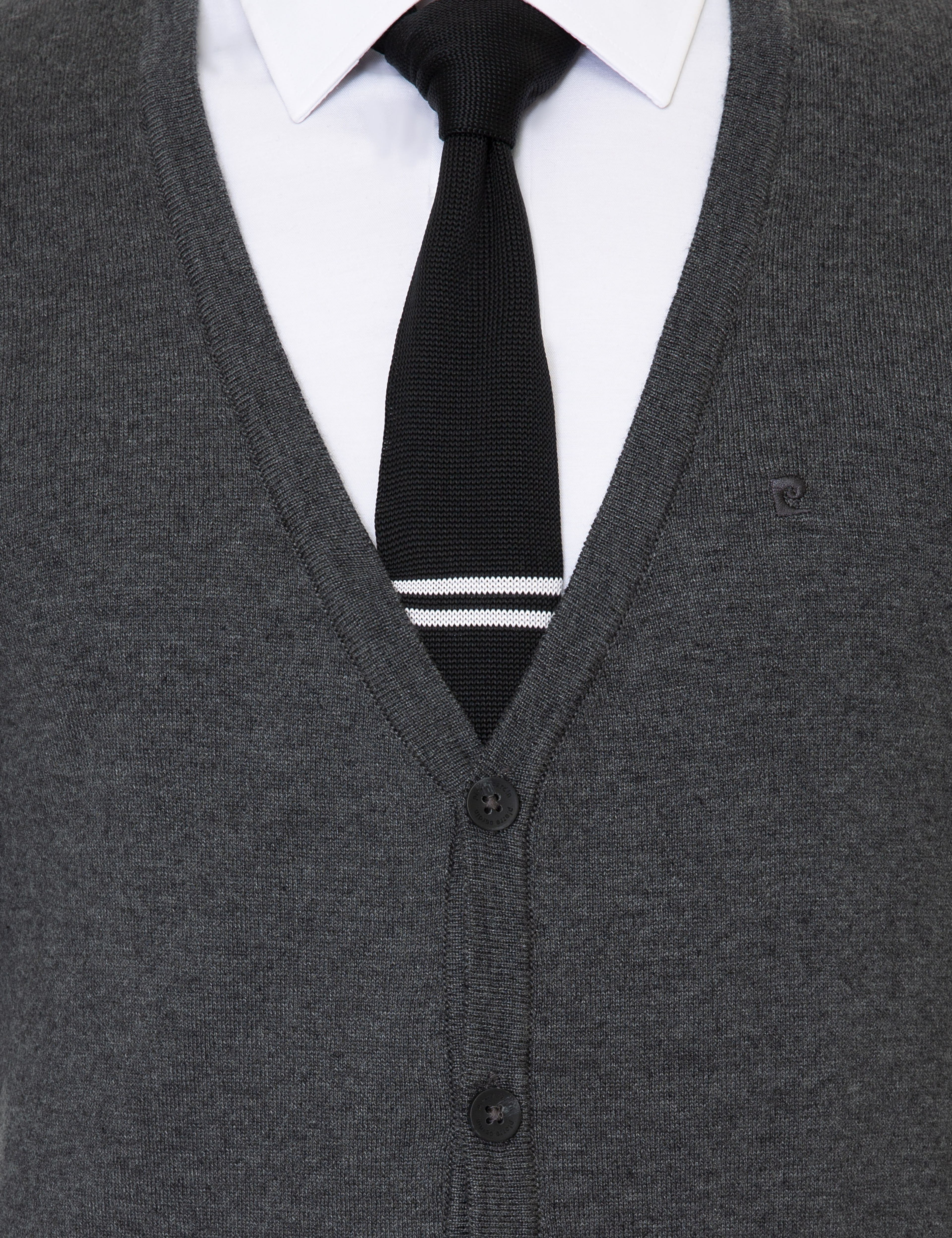 Gri Melanj Slim Fit Basic Düğmeli Triko Hırka - Image 6