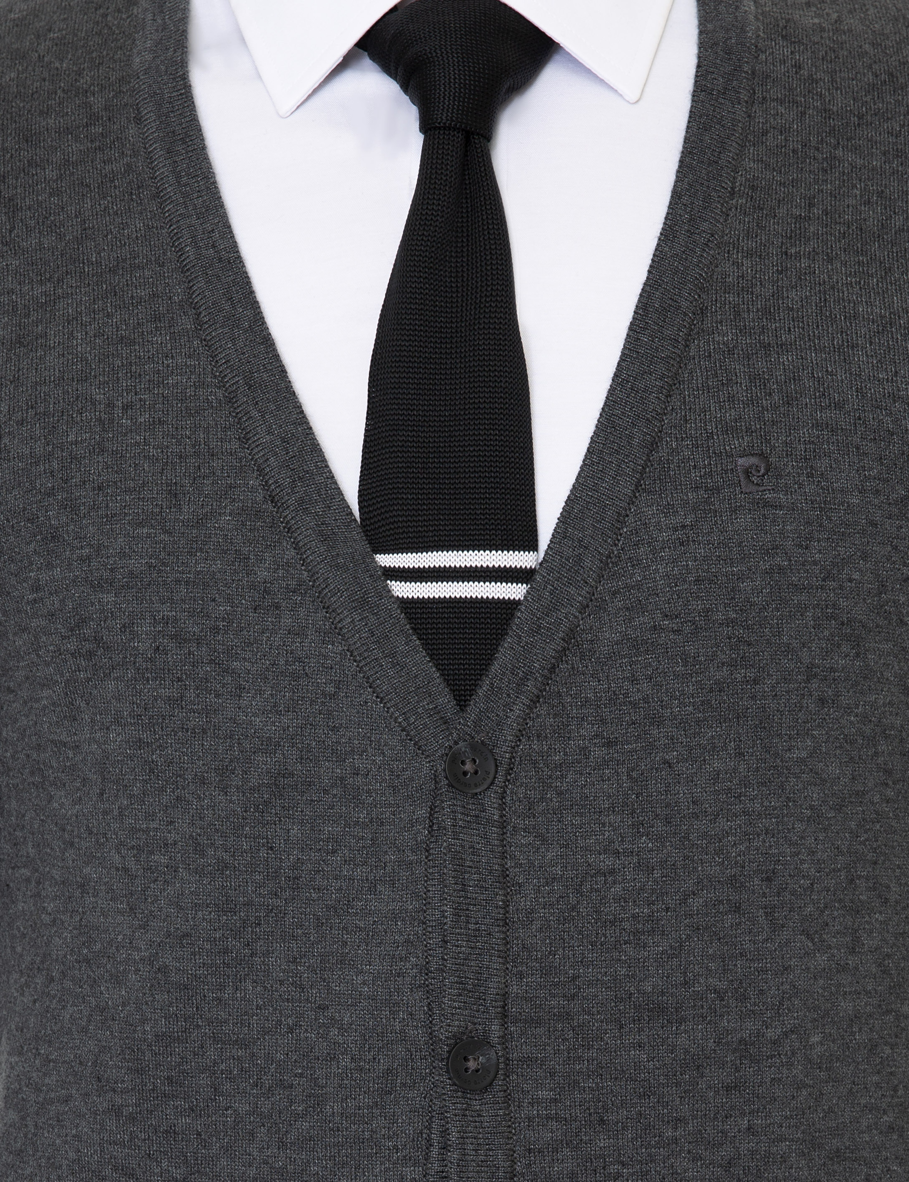 Gri Melanj Slim Fit Basic Düğmeli Triko Hırka