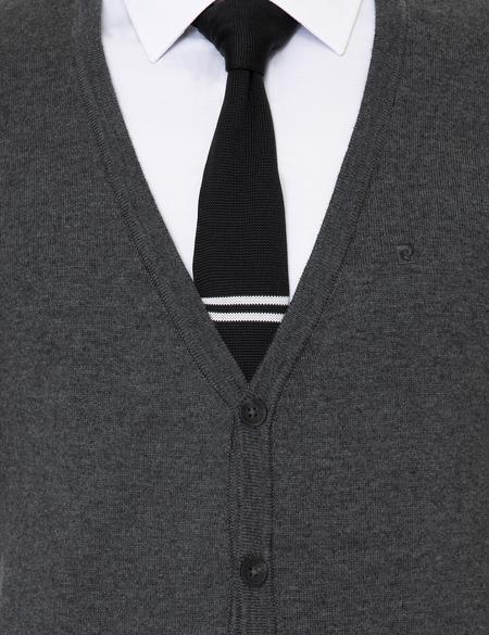 Gri Melanj Slim Fit Basic Triko Hırka - 50248549033