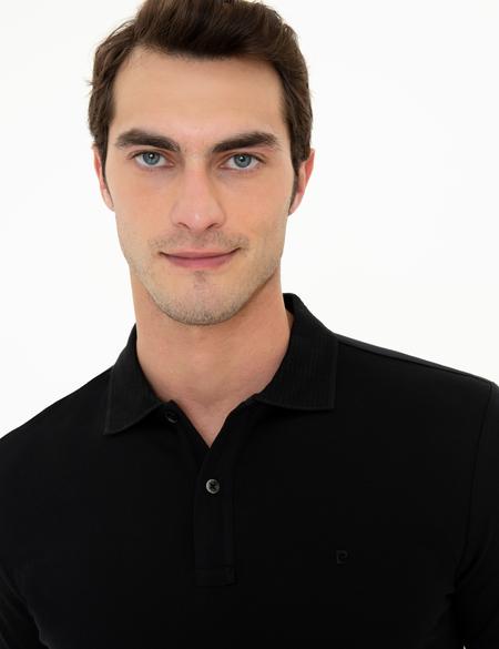 Siyah Slim Fit Polo Yaka Merserize Tişört - 50249879019