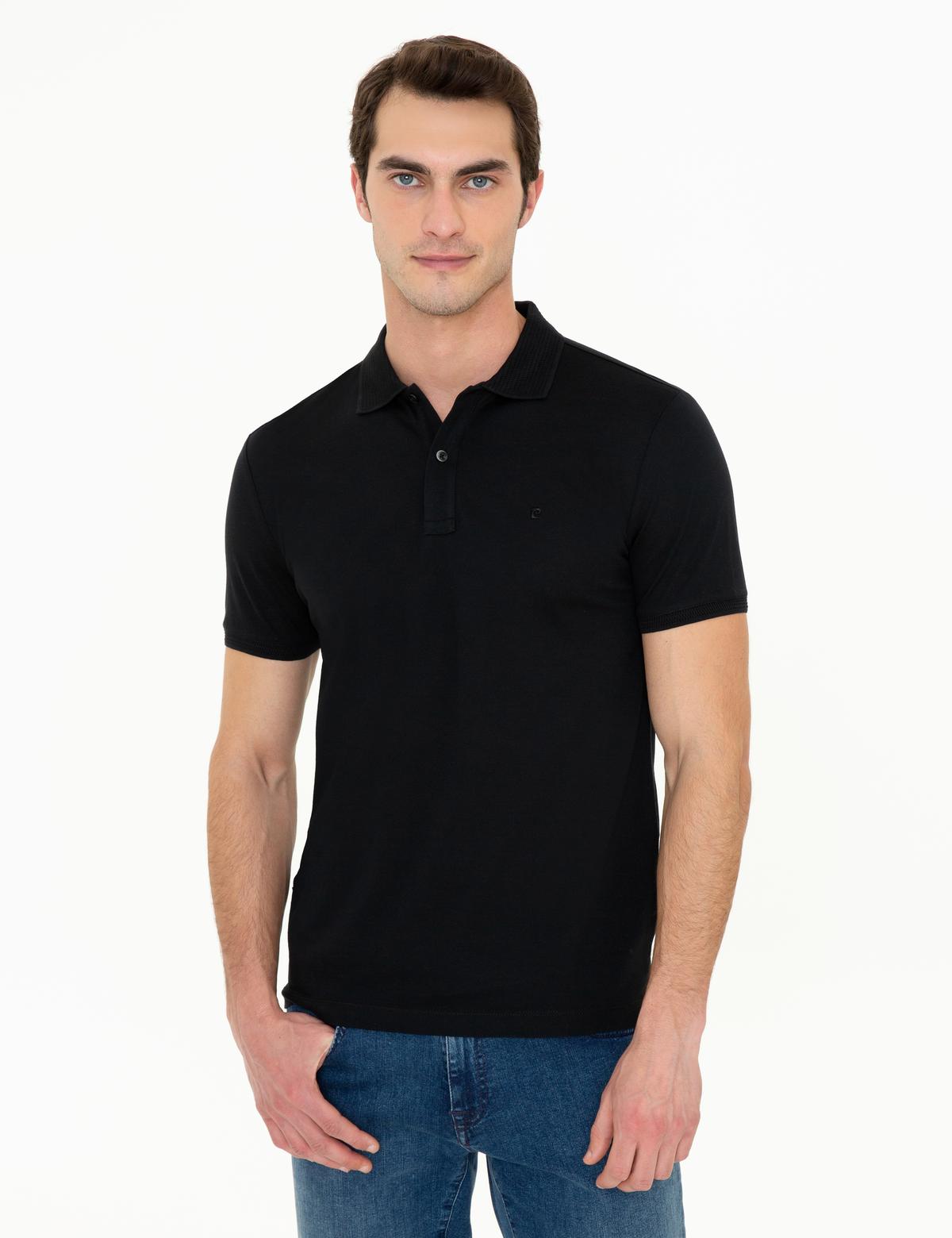 Siyah Slim Fit Polo Yaka Merserize Tişört - 50249879019