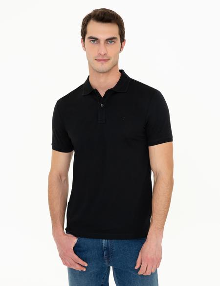 Siyah Slim Fit Polo Yaka Merserize Tişört - 50249879019