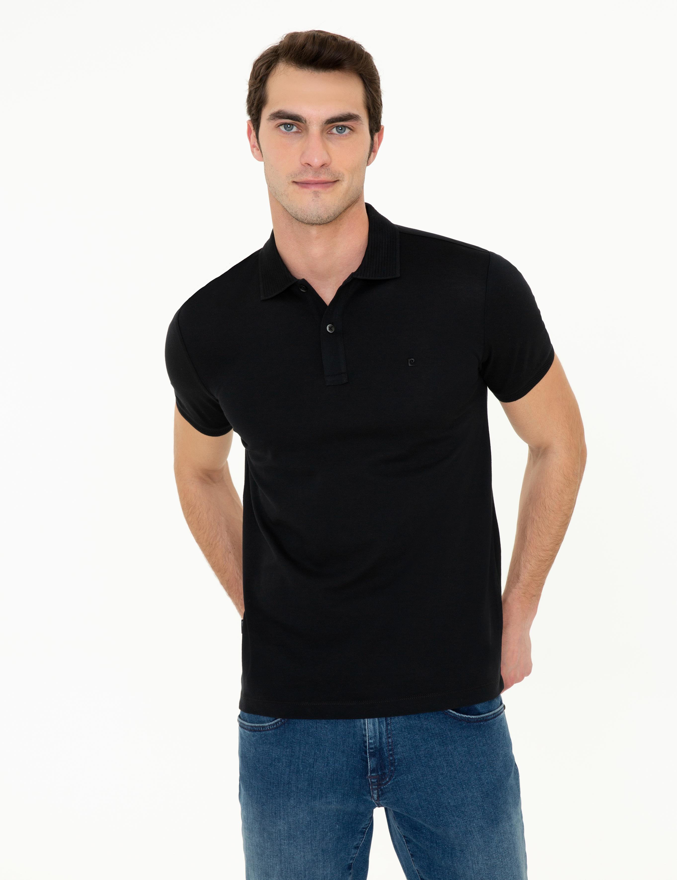 Siyah Slim Fit Polo Yaka Merserize Tişört