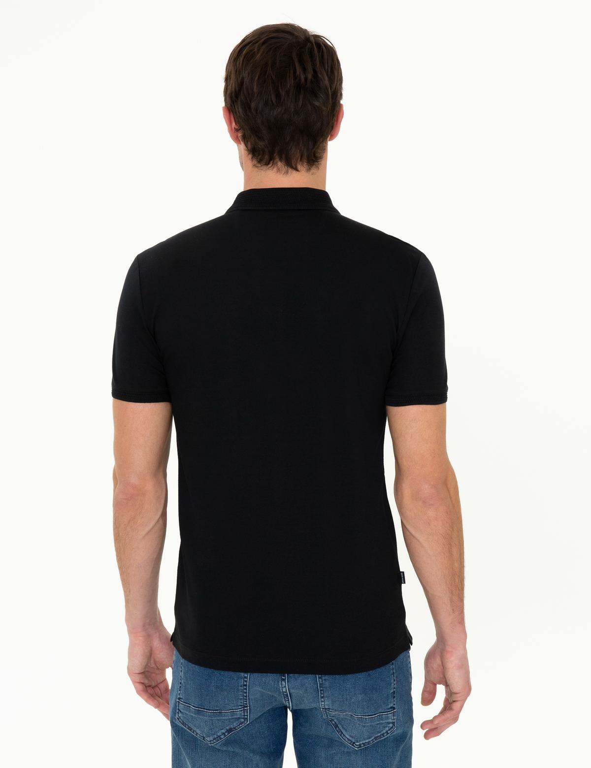 Siyah Slim Fit Polo Yaka Merserize Tişört - 50249879019