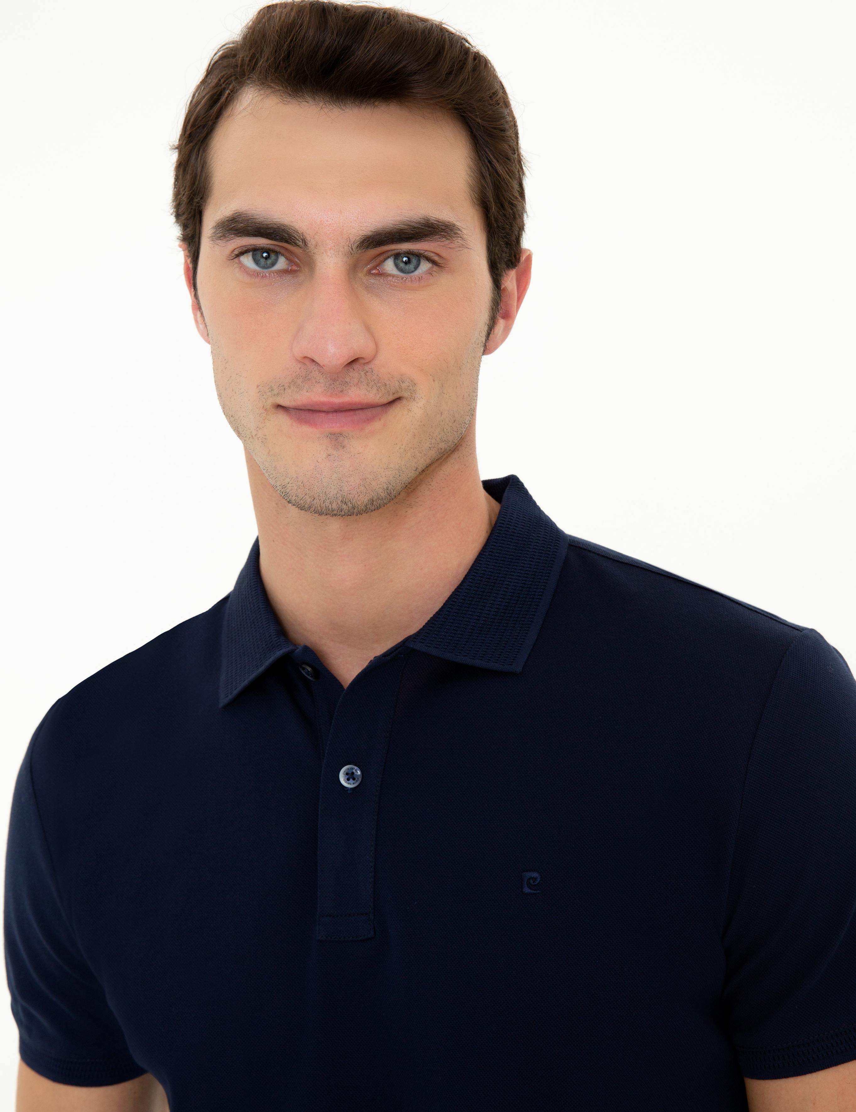 Lacivert Slim Fit Polo Yaka Merserize Tişört