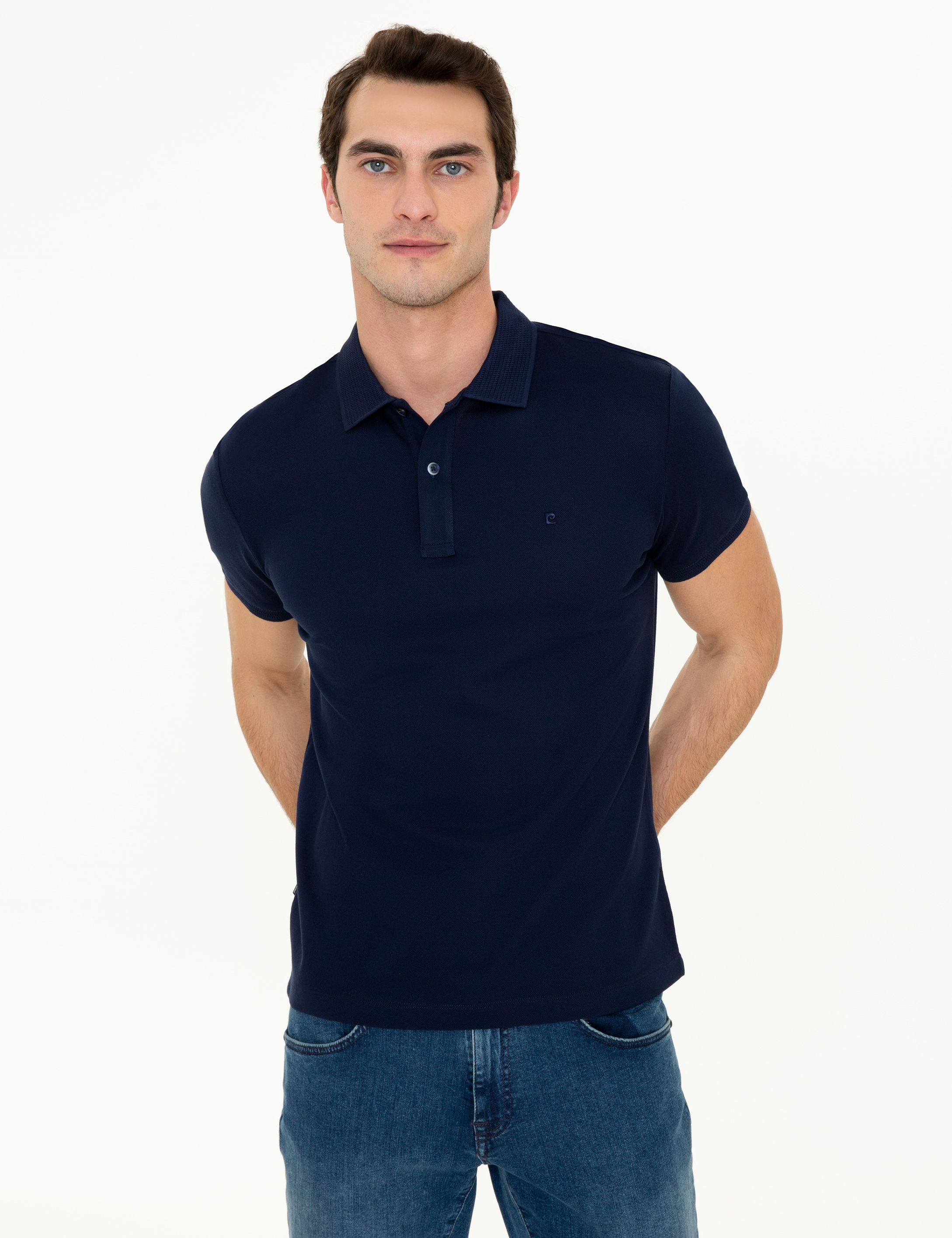 Lacivert Slim Fit Polo Yaka Merserize Tişört - Image 3