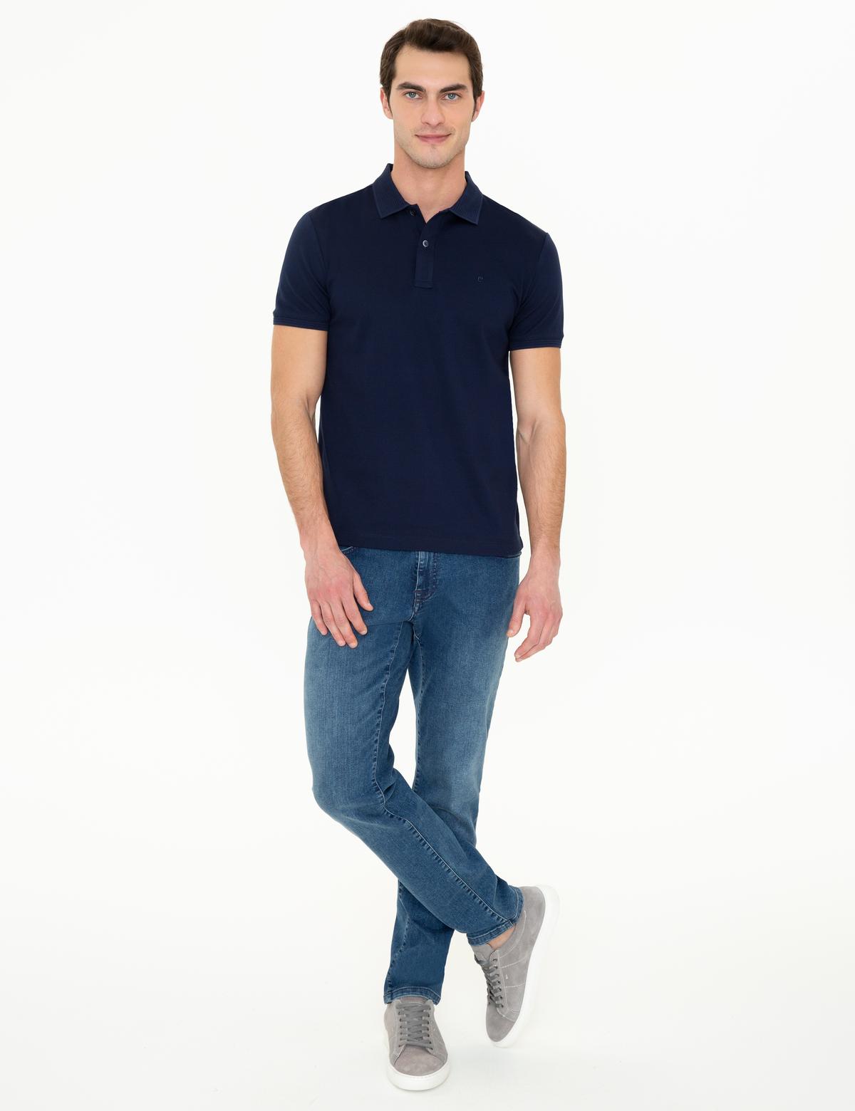 Lacivert Slim Fit Polo Yaka Merserize Tişört - 50249879103