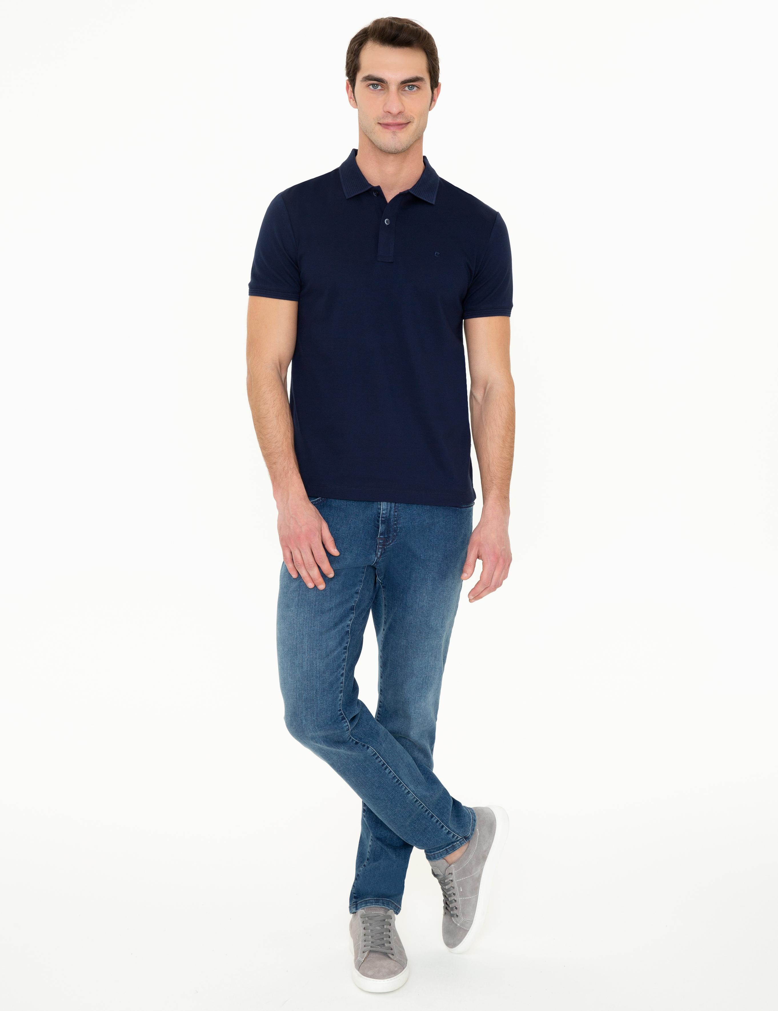Lacivert Slim Fit Polo Yaka Merserize Tişört