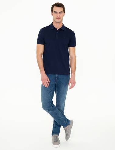 Lacivert Slim Fit Polo Yaka Merserize Tişört