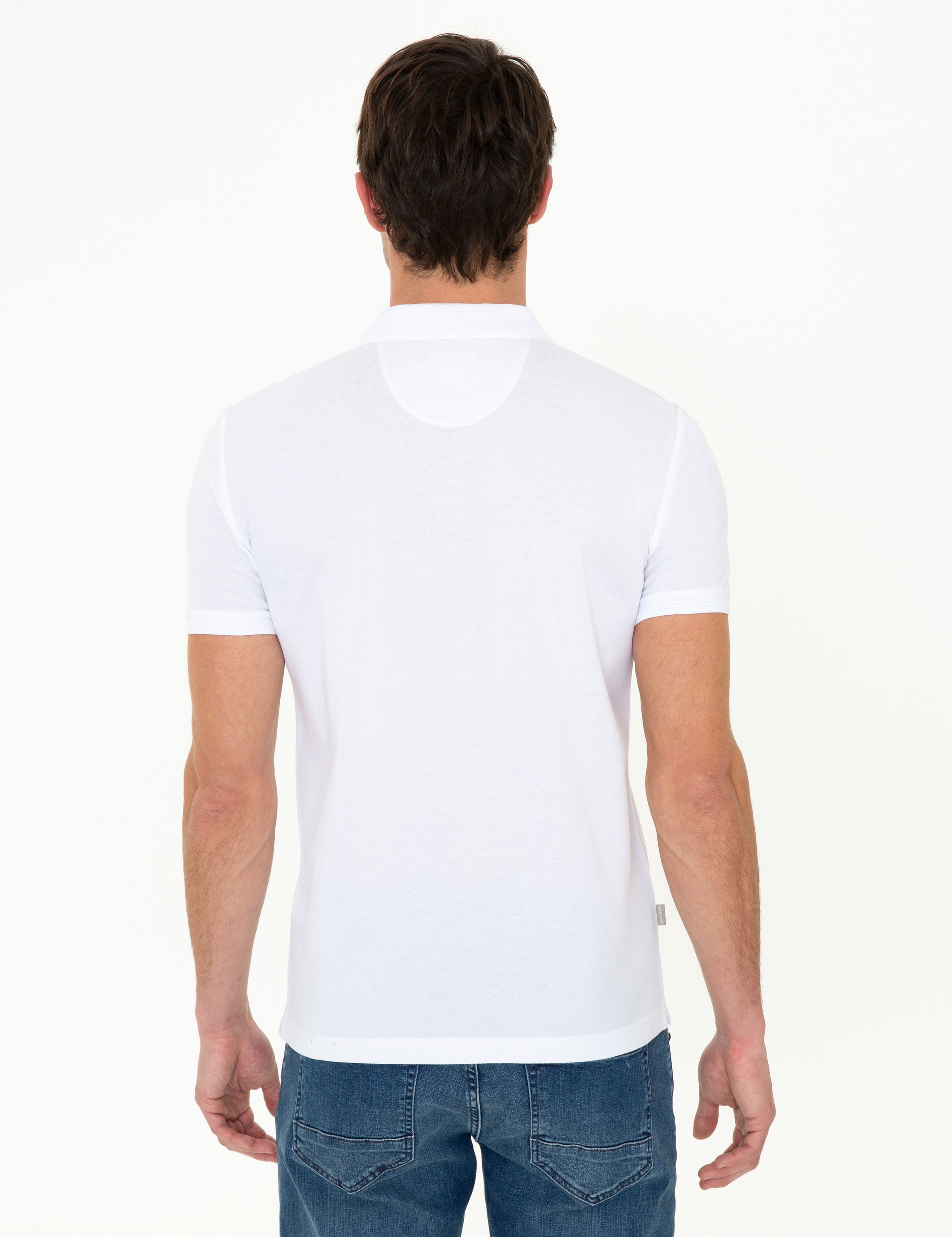 Beyaz Slim Fit Polo Yaka Merserize Tişört - Image 4