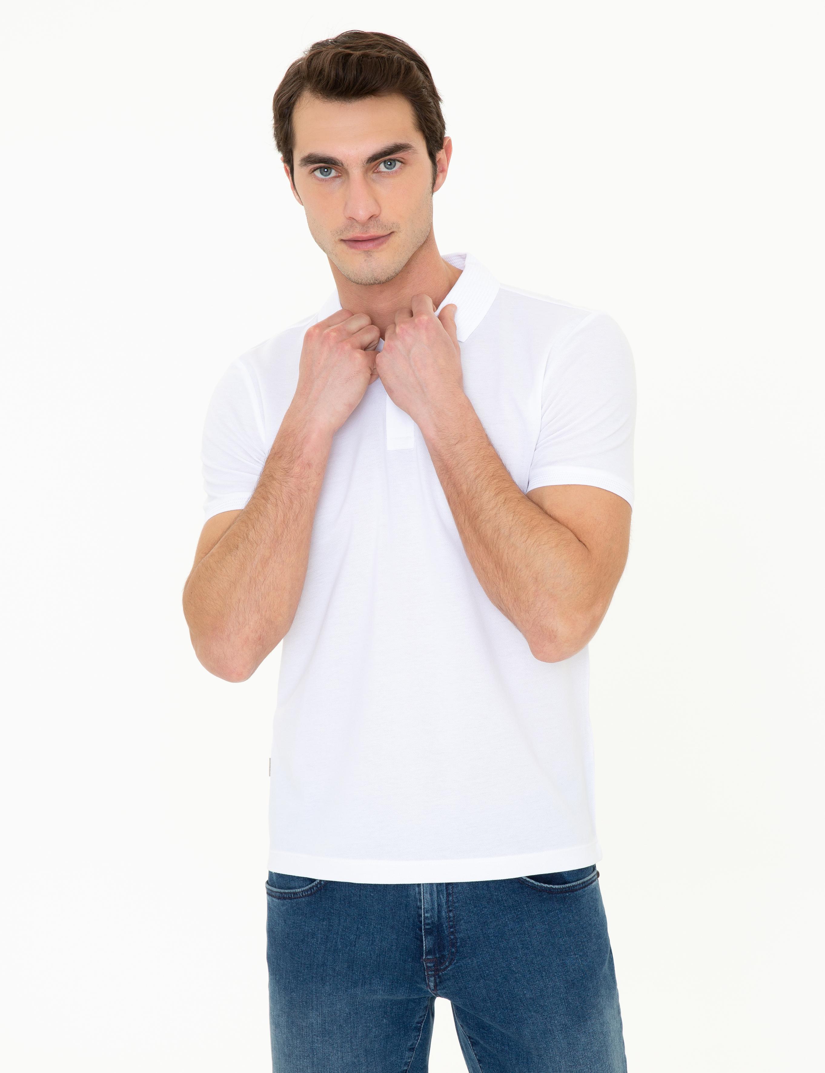 Beyaz Slim Fit Polo Yaka Merserize Tişört