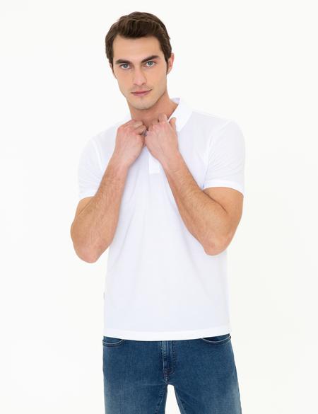 Beyaz Slim Fit Polo Yaka Merserize Tişört - 50249879009