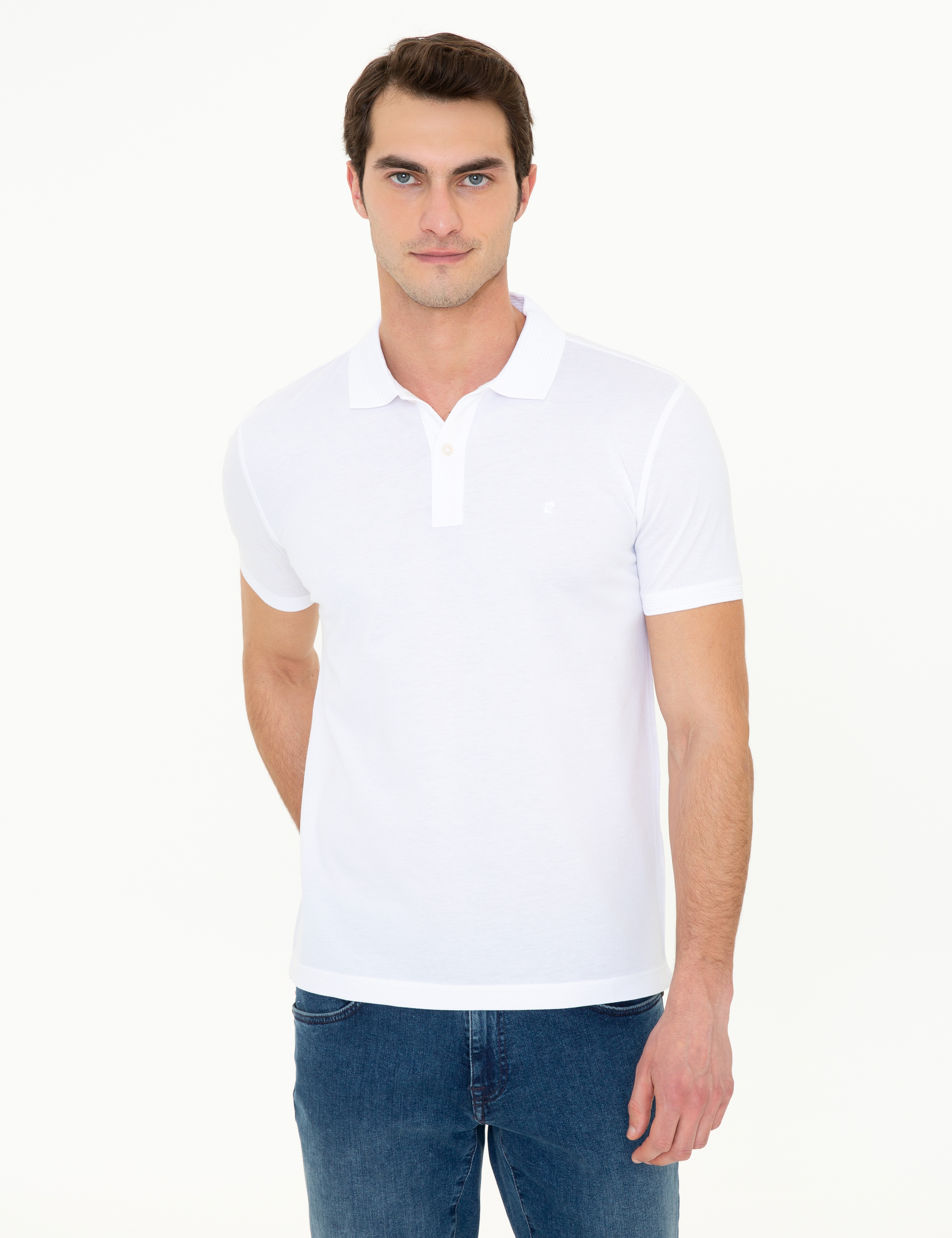 Beyaz Slim Fit Polo Yaka Merserize Tişört