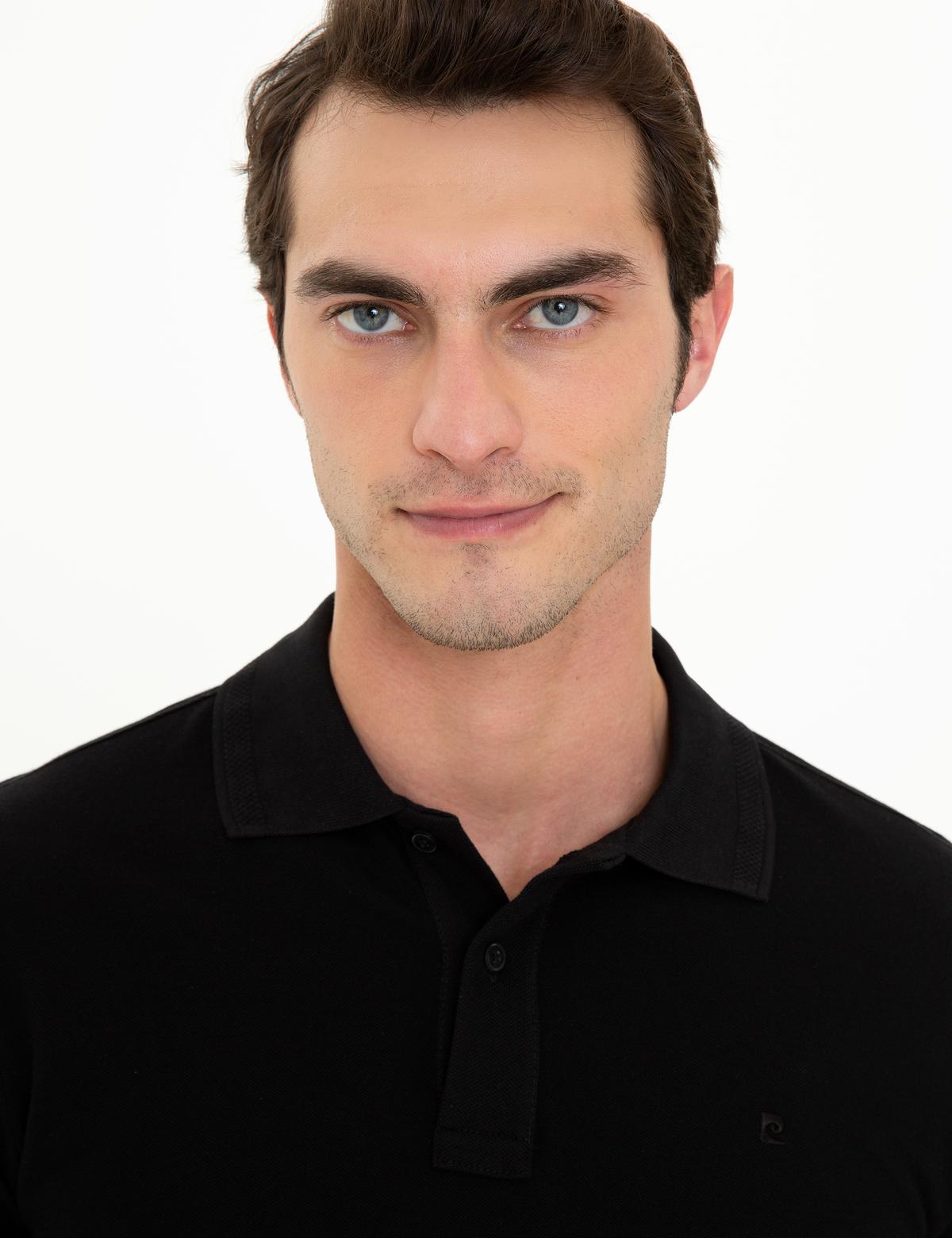 Siyah Slim Fit Polo Yaka Basic Tişört - 50249878012