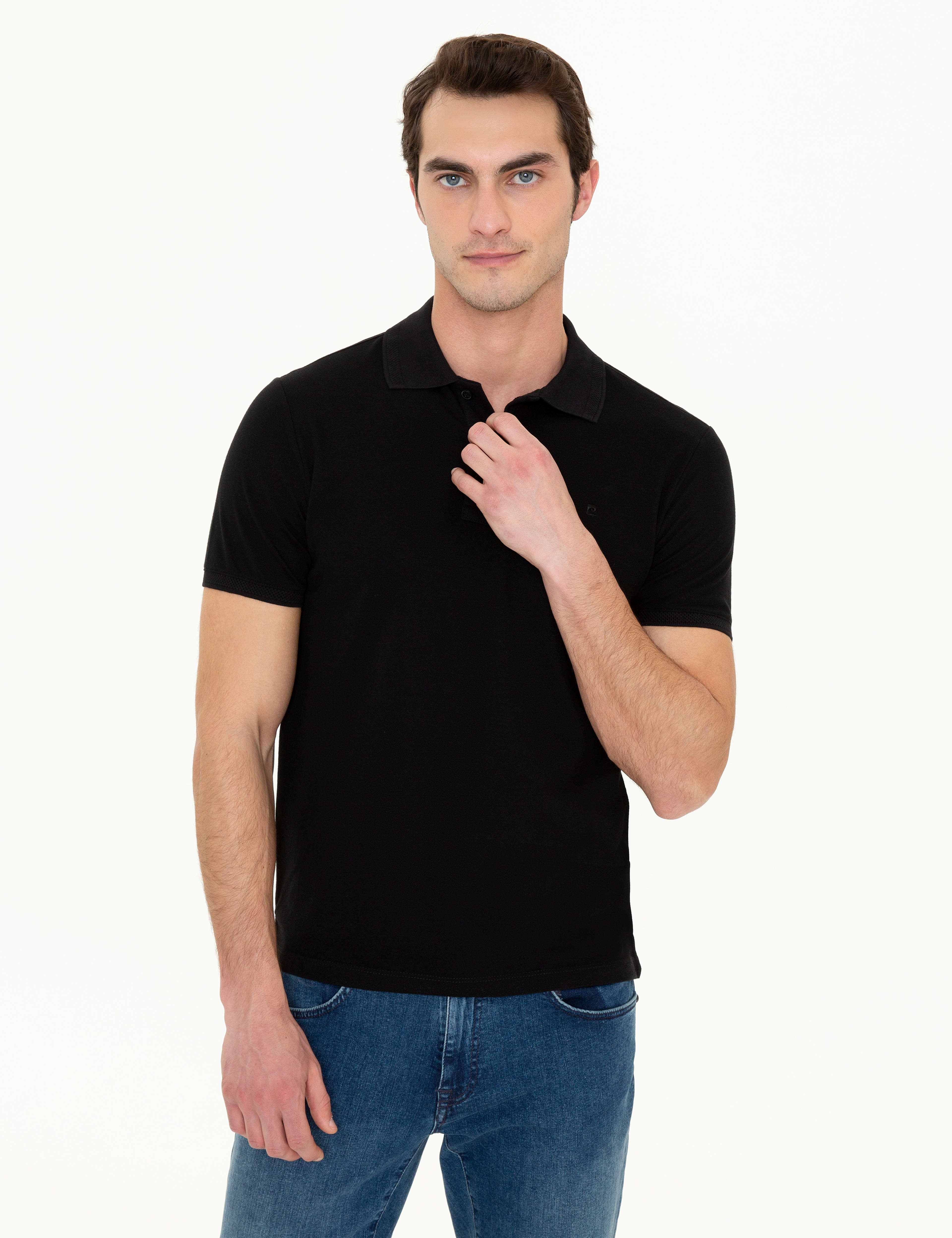 Siyah Slim Fit Polo Yaka Basic Tişört - Image 1