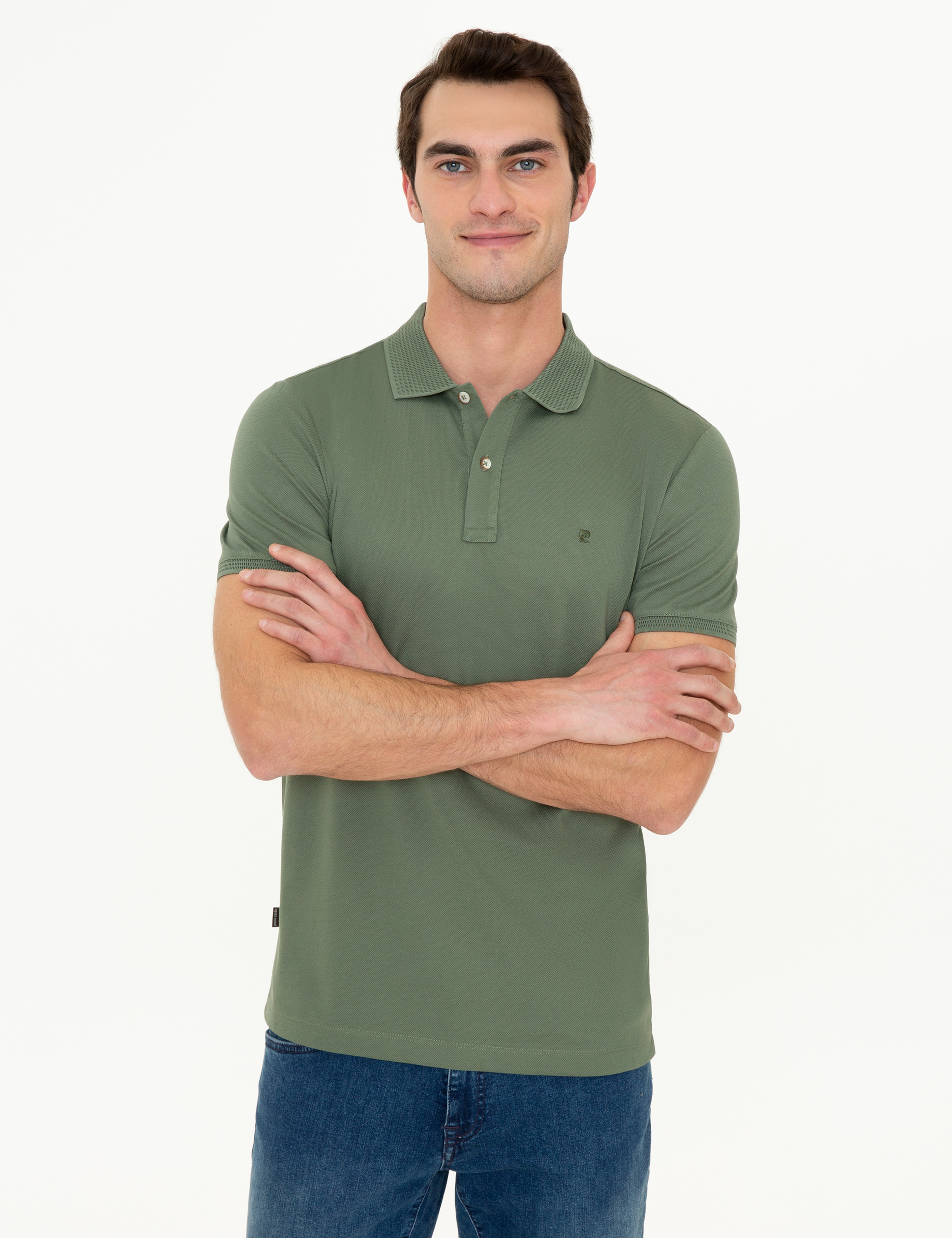 Haki Slim Fit Polo Yaka Merserize Tişört - Image 3