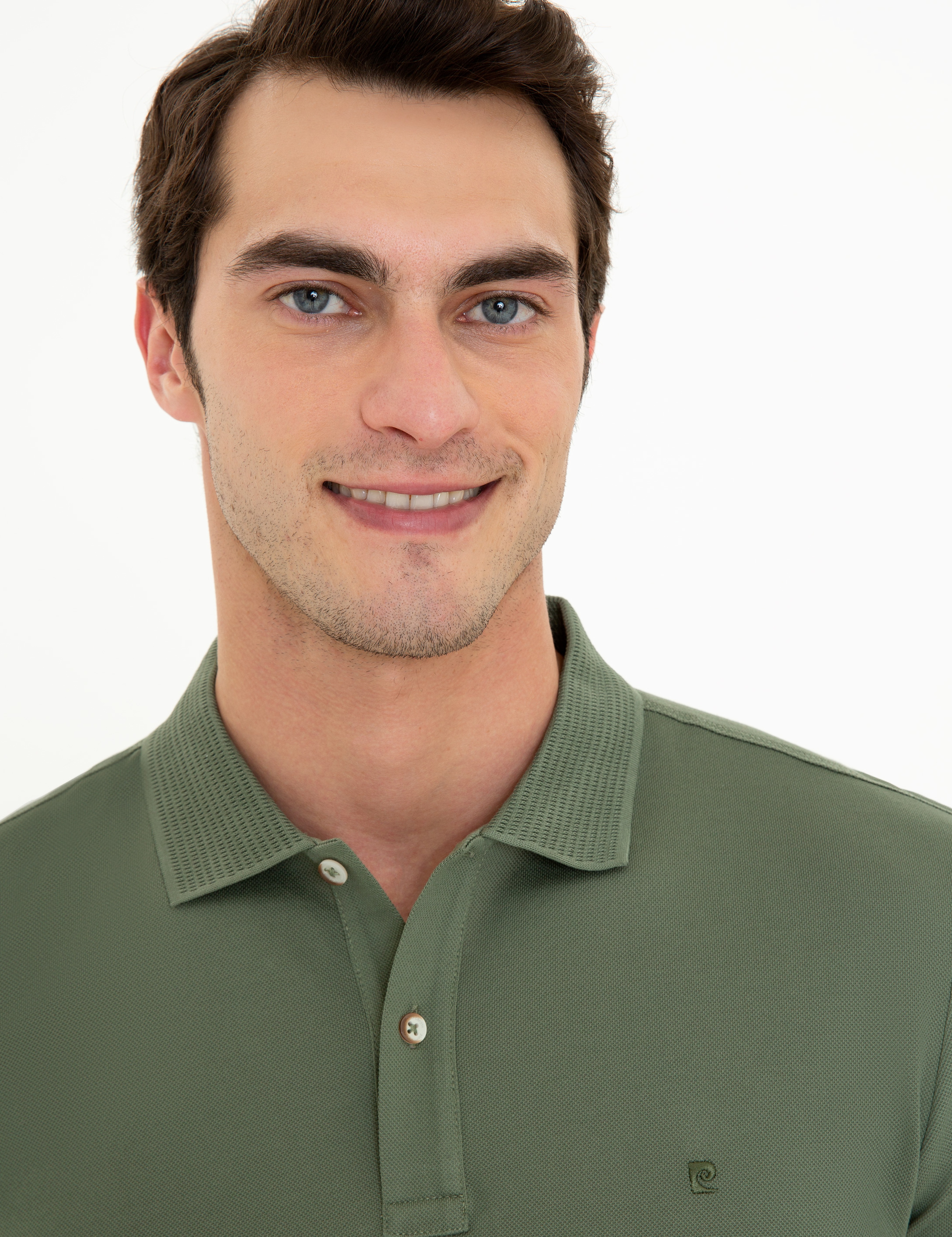 Haki Slim Fit Polo Yaka Merserize Tişört - Image 2