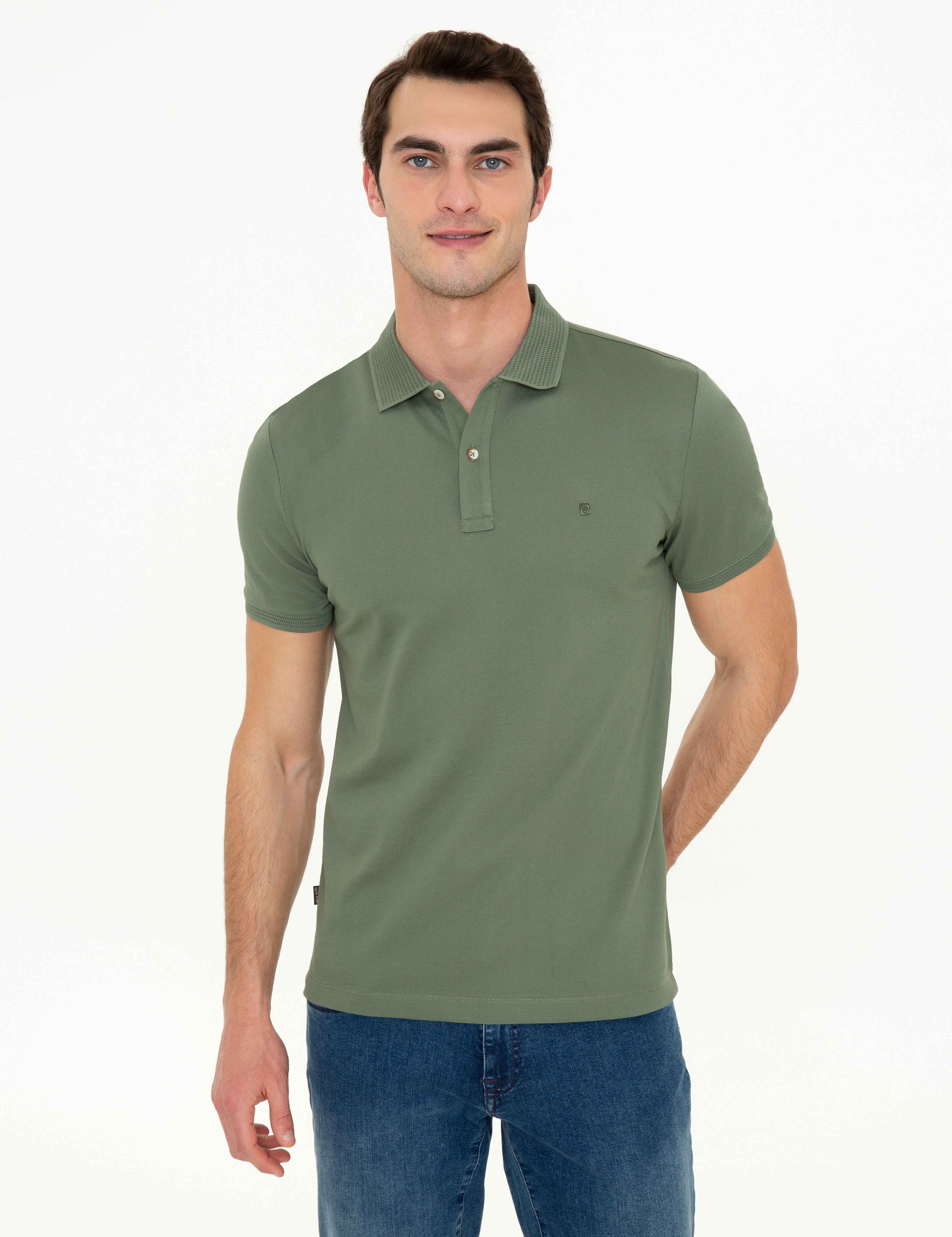 Haki Slim Fit Polo Yaka Merserize Tişört - Image 1