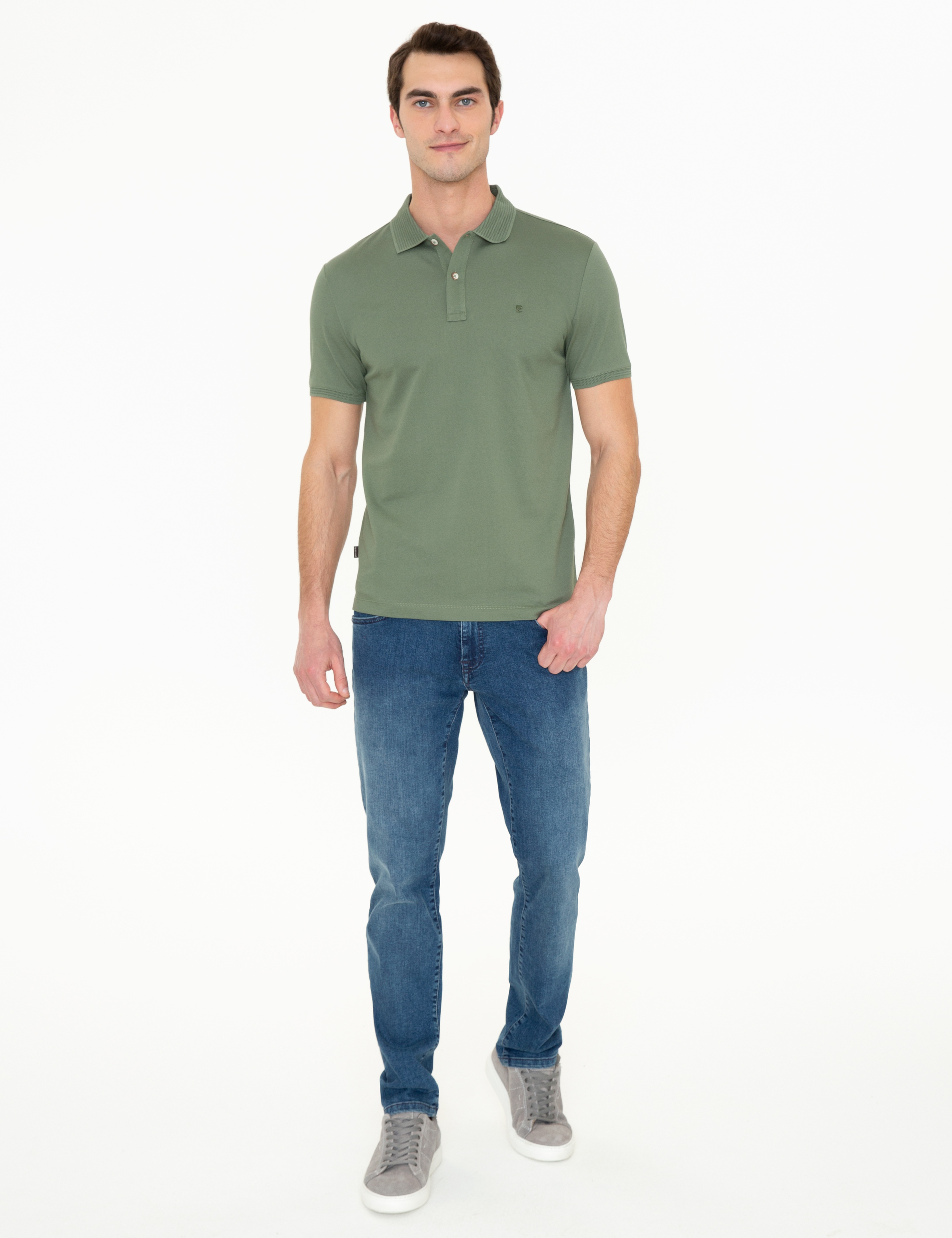 Haki Slim Fit Polo Yaka Merserize Tişört - Image 5