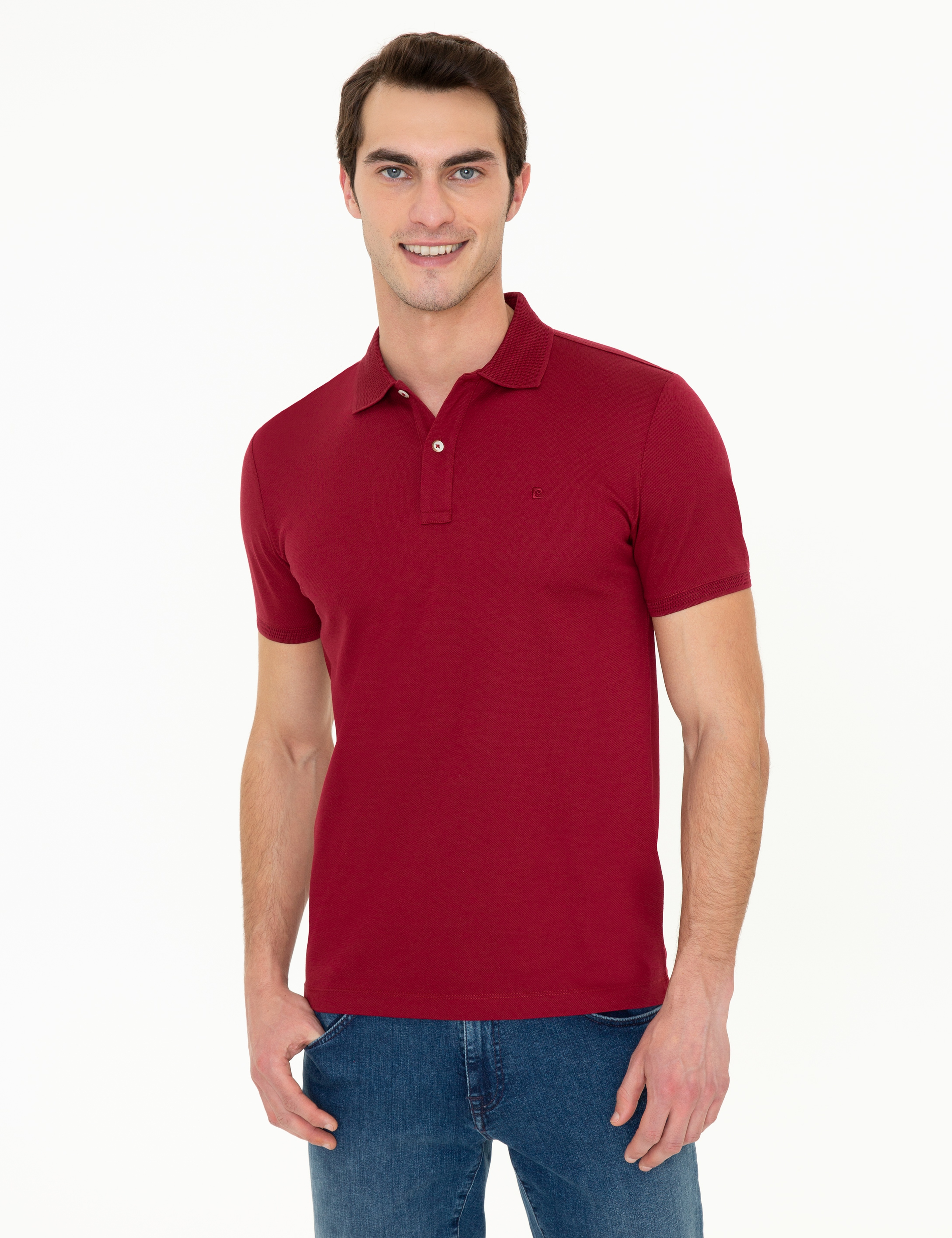 Bordo Slim Fit Polo Yaka Merserize Tişört - Image 1