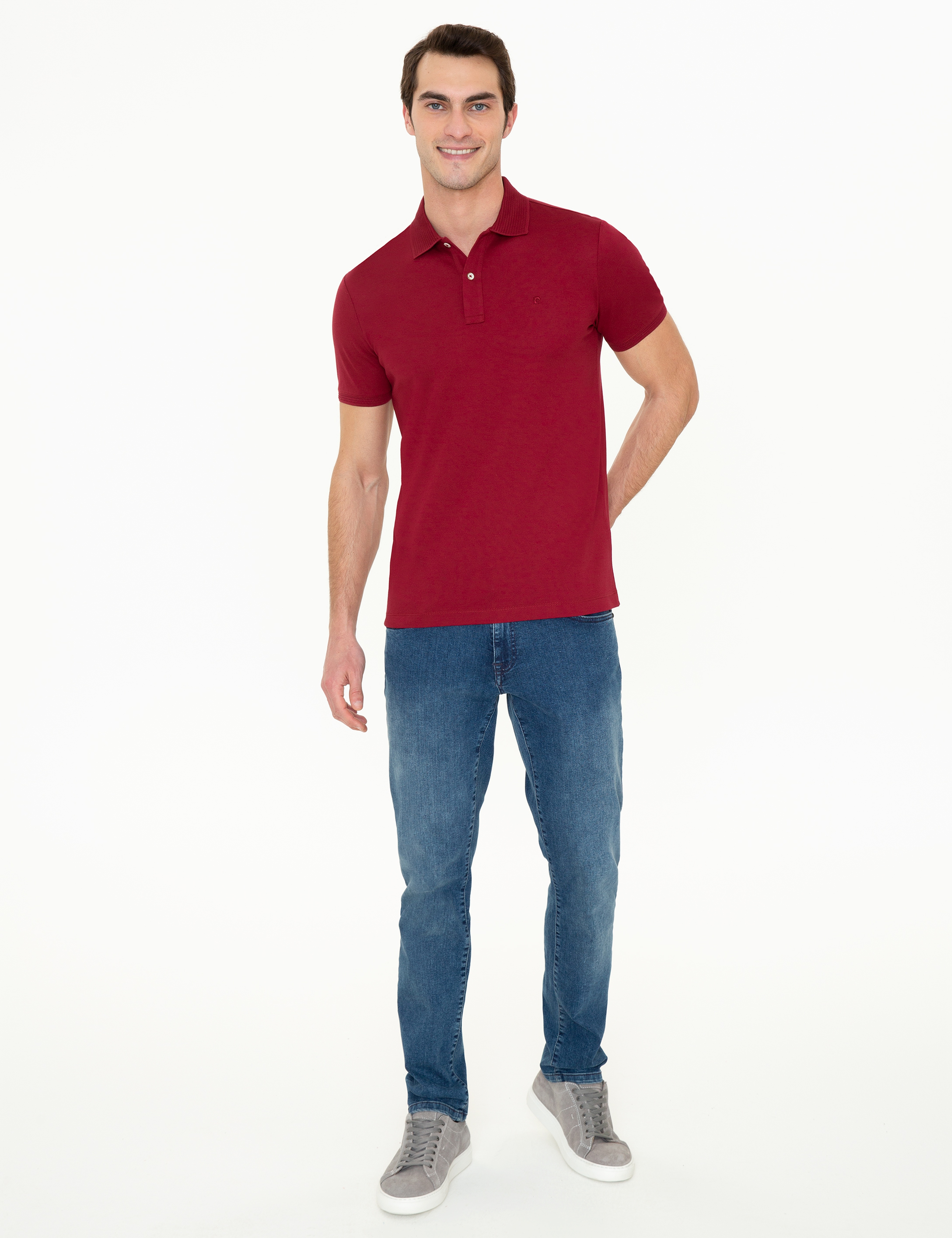 Bordo Slim Fit Polo Yaka Merserize Tişört - Image 5