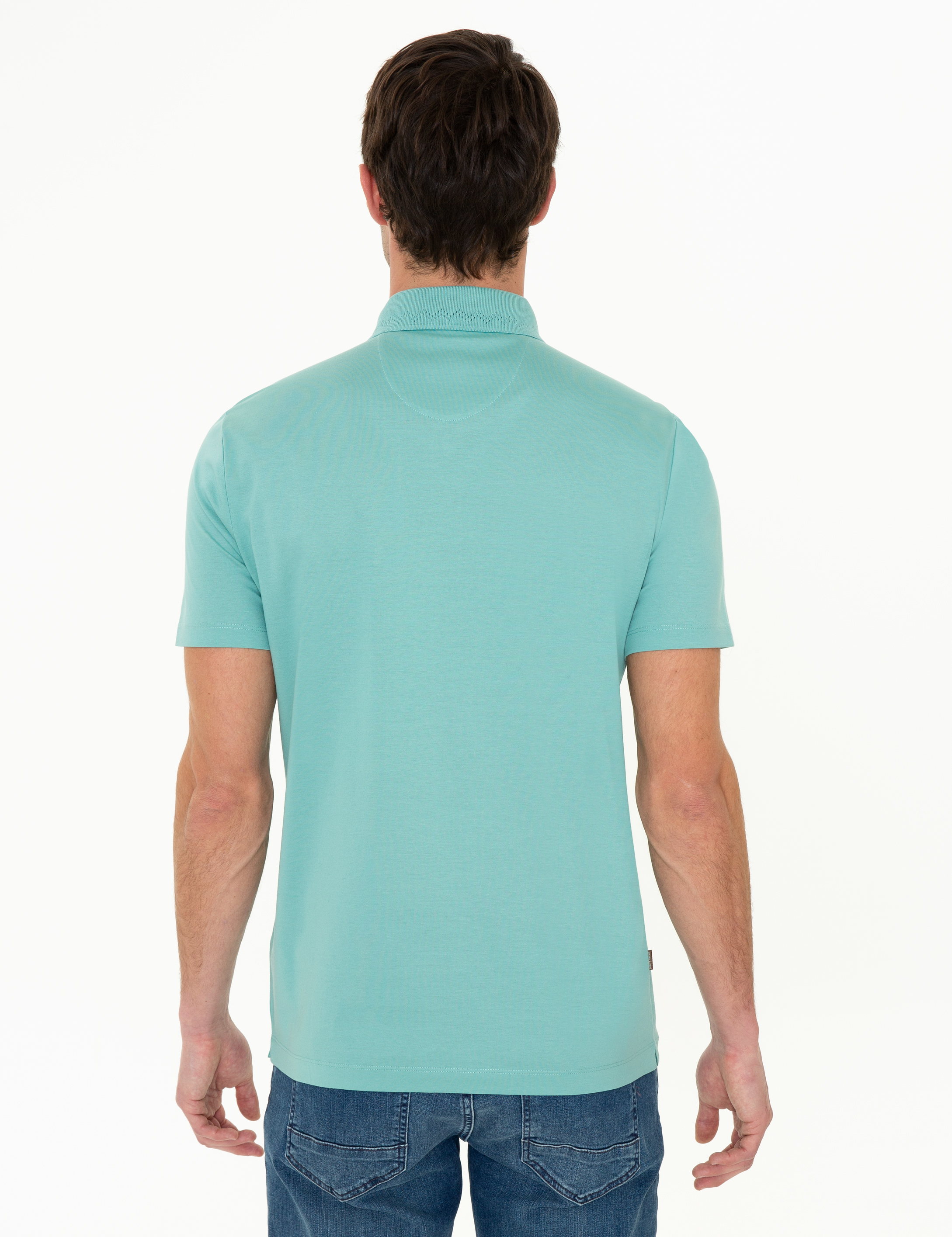Çağla Yeşili Regular Fit Polo Yaka Merserize Tişört - Image 4