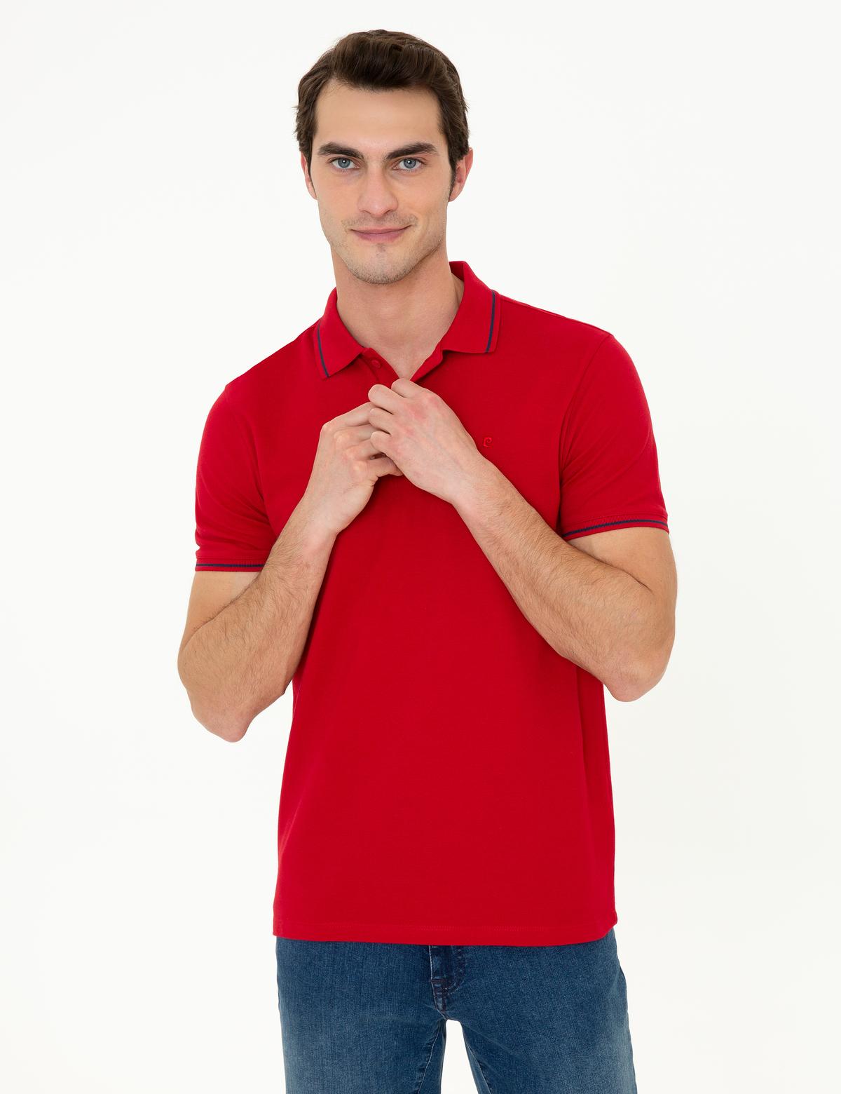 Koyu Kırmızı Slim Fit Polo Yaka Basic Tişört - 50252448086