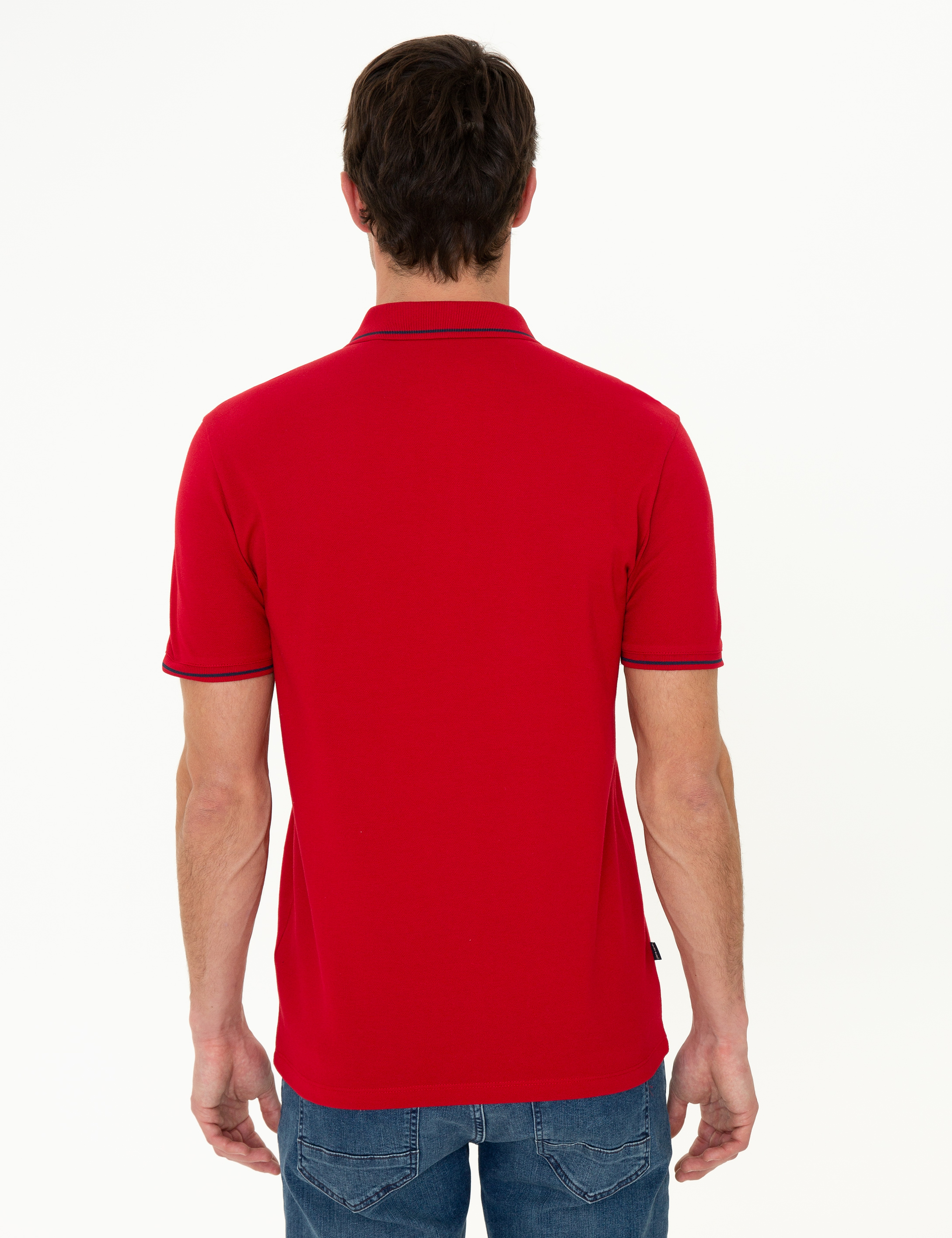 Koyu Kırmızı Slim Fit Polo Yaka Basic Tişört - Image 4