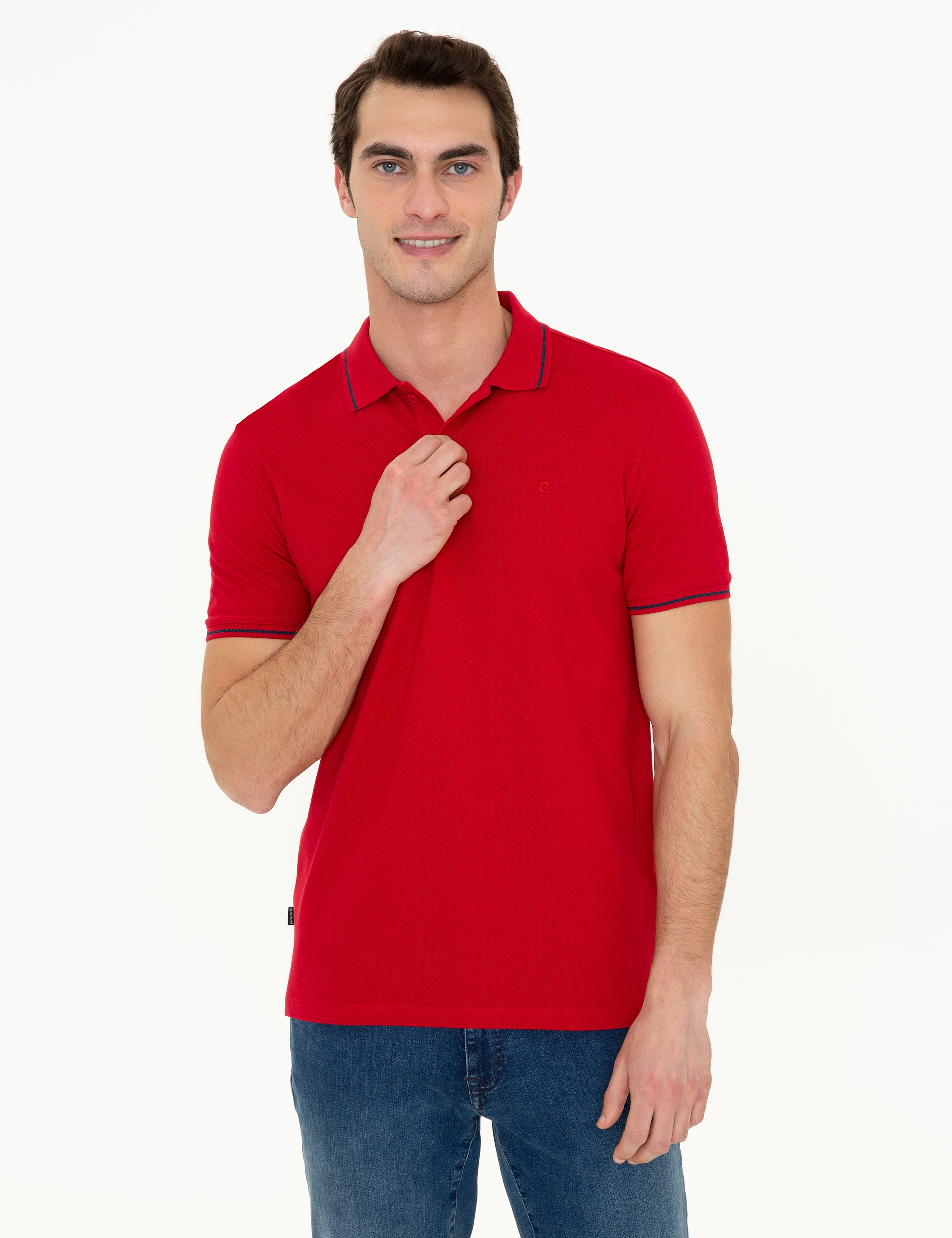 Koyu Kırmızı Slim Fit Polo Yaka Basic Tişört - Image 1