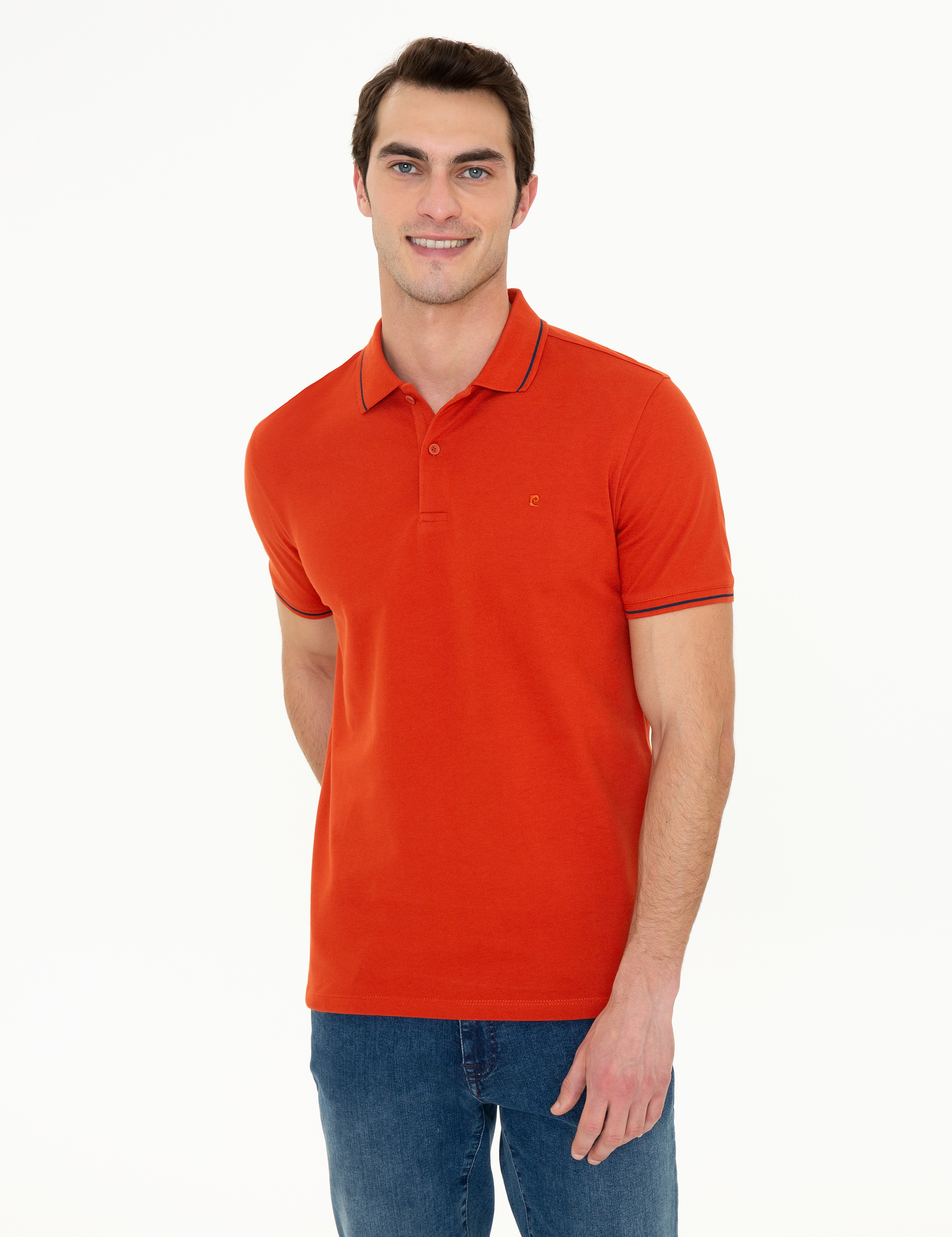 Kiremit Slim Fit Polo Yaka Basic Tişört - Image 1