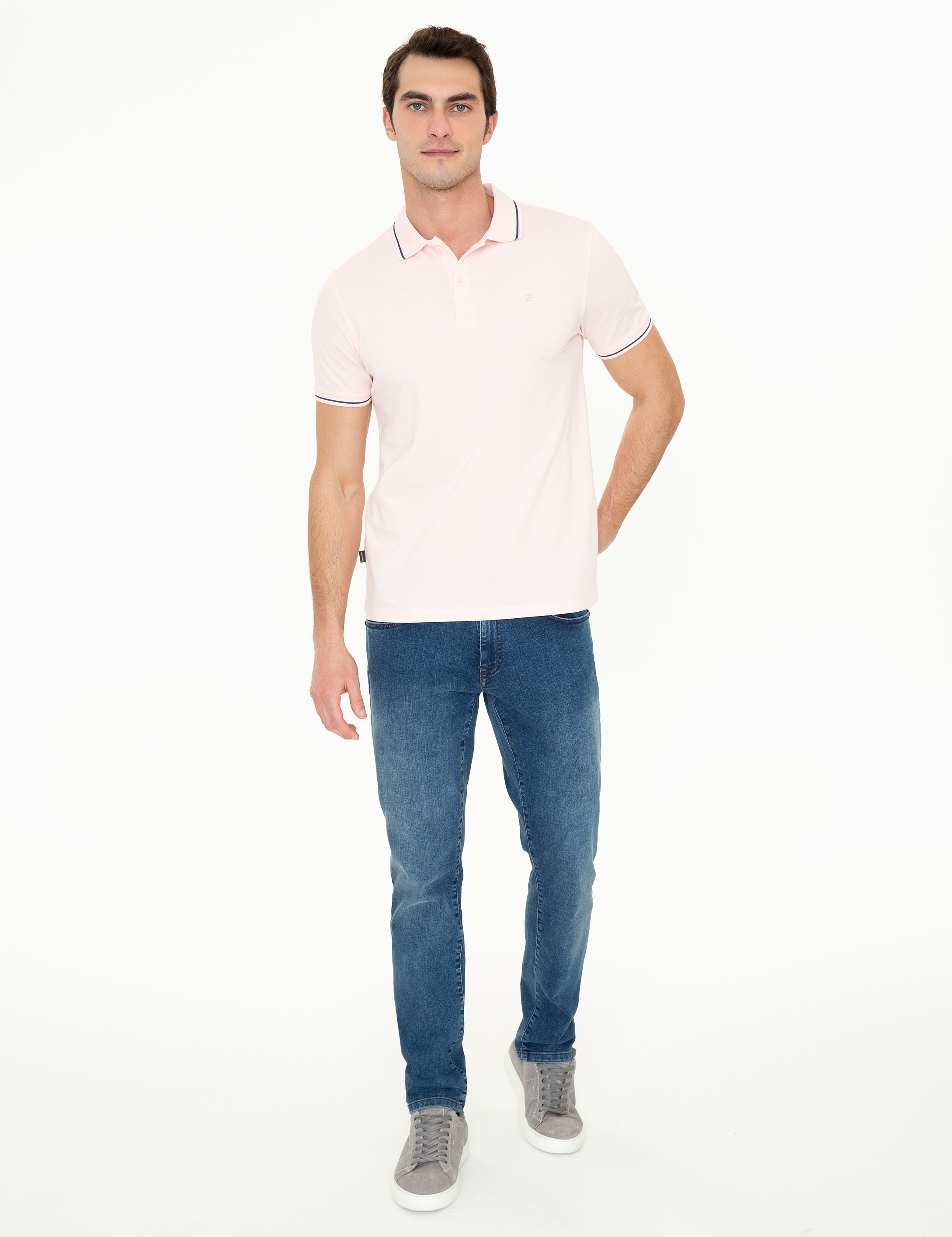 Pembe Slim Fit Polo Yaka Basic Tişört - Image 5