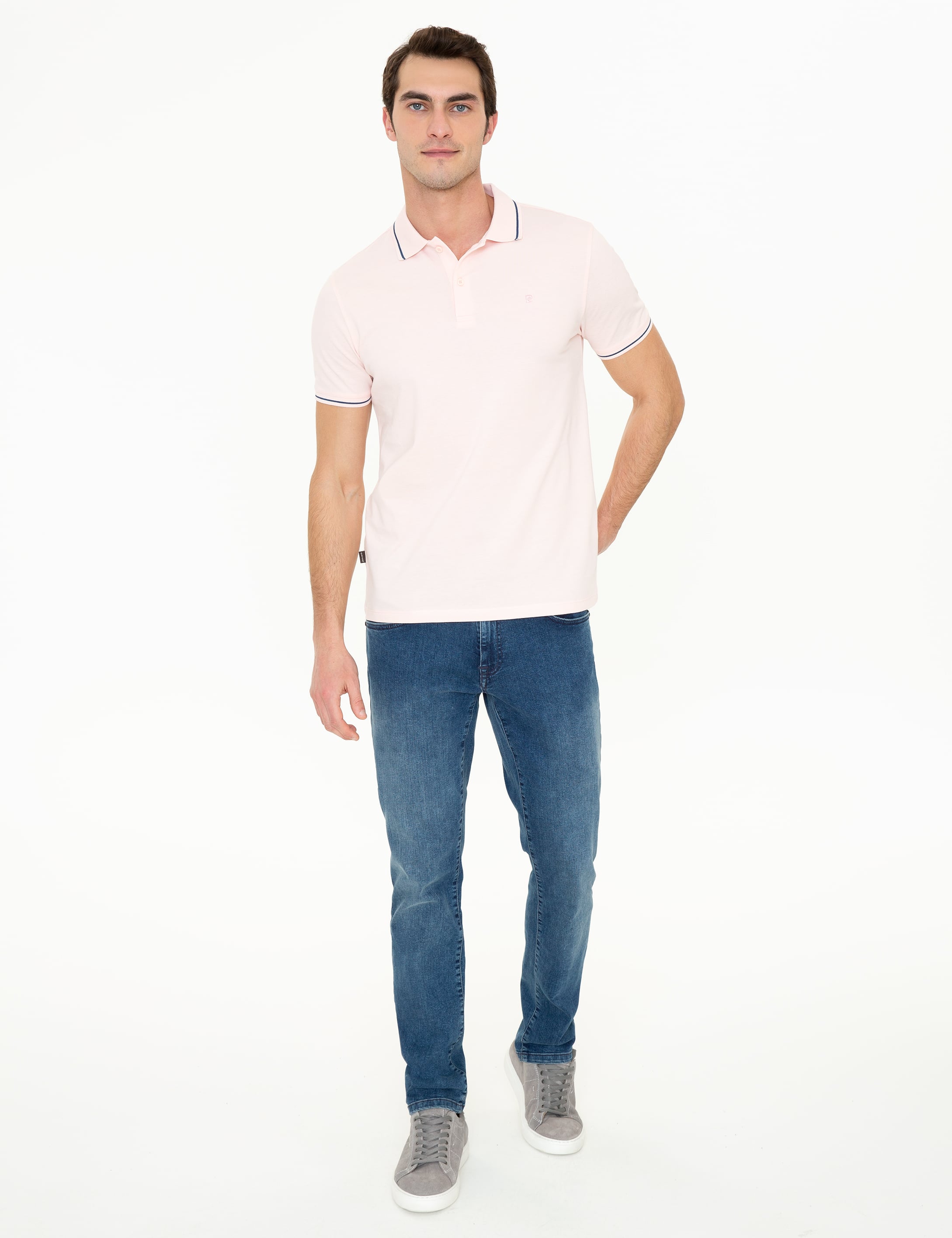 Pembe Slim Fit Polo Yaka Basic Tişört