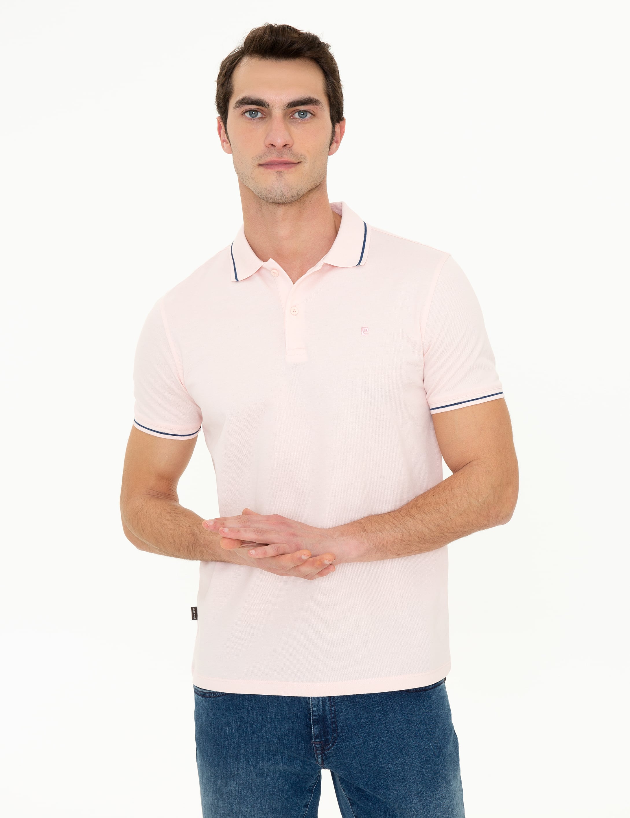 Pembe Slim Fit Polo Yaka Basic Tişört - Image 1