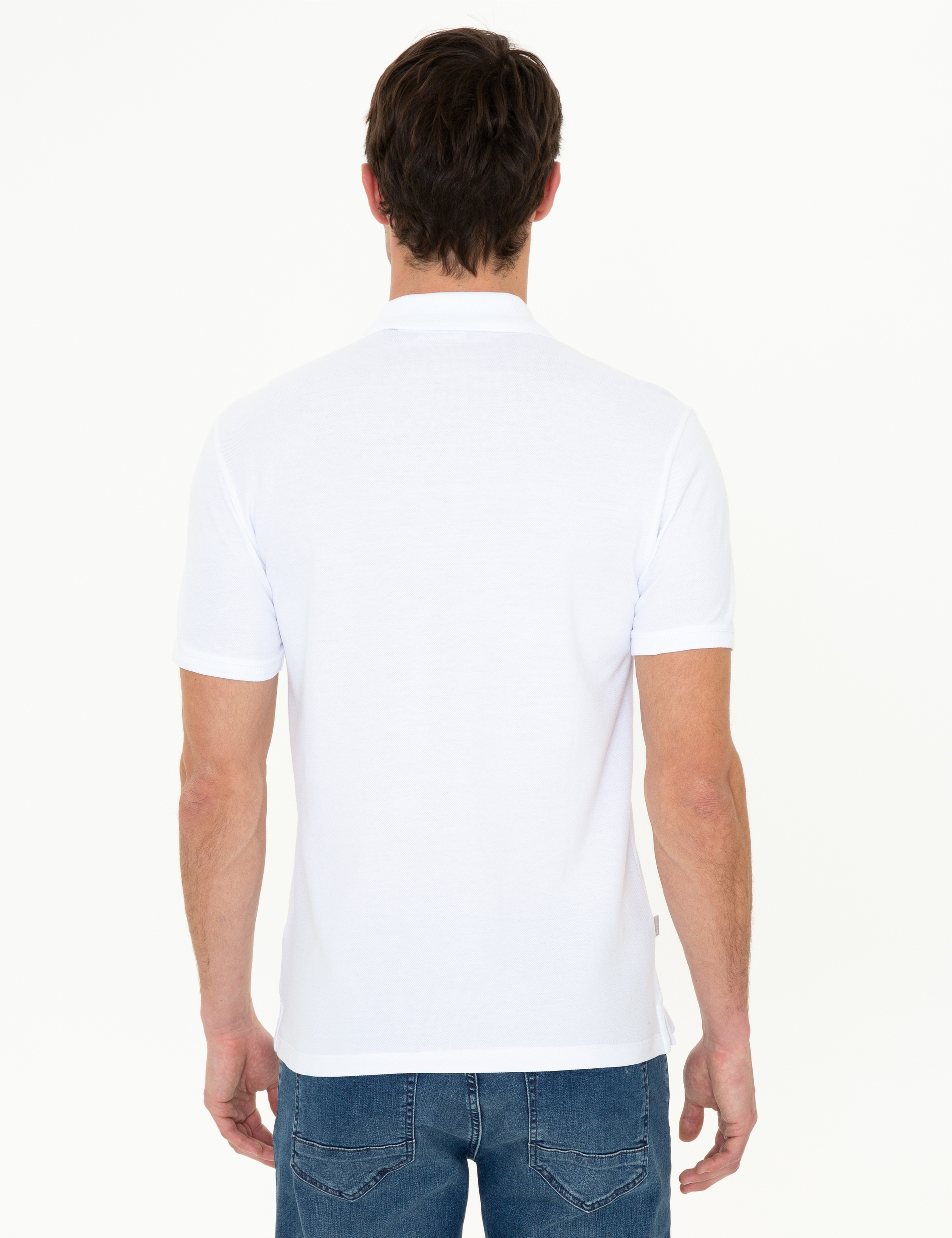 Beyaz Slim Fit %100 Pamuk Düğmeli Polo Yaka Basic Tişört