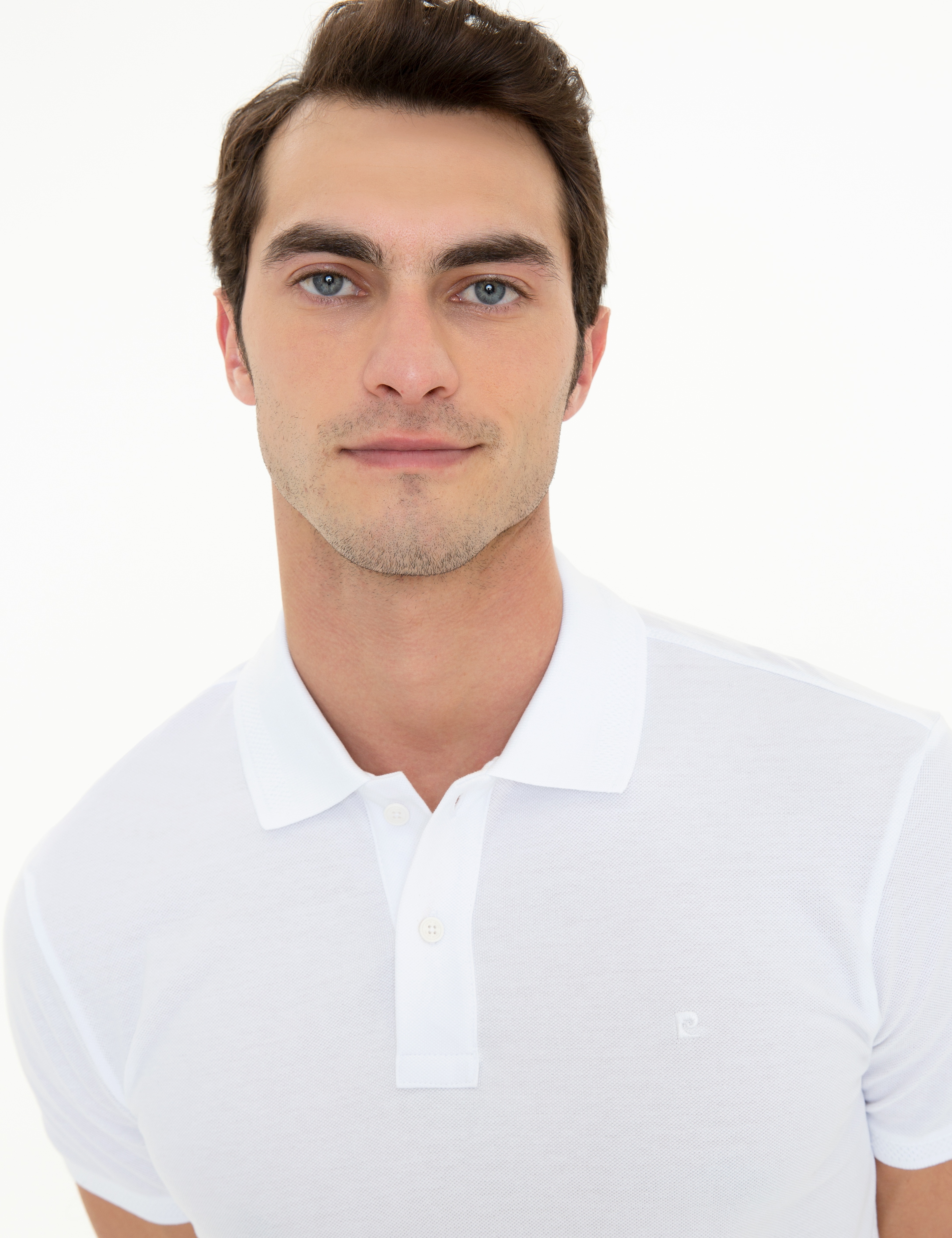 Beyaz Slim Fit %100 Pamuk Düğmeli Polo Yaka Basic Tişört - Image 2