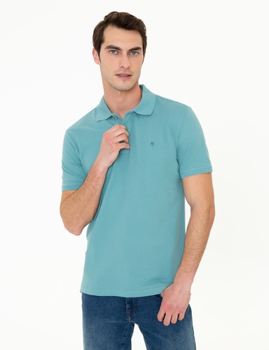 Çağla Yeşili Slim Fit %100 Pamuk Düğmeli Polo Yaka Basic Tişört