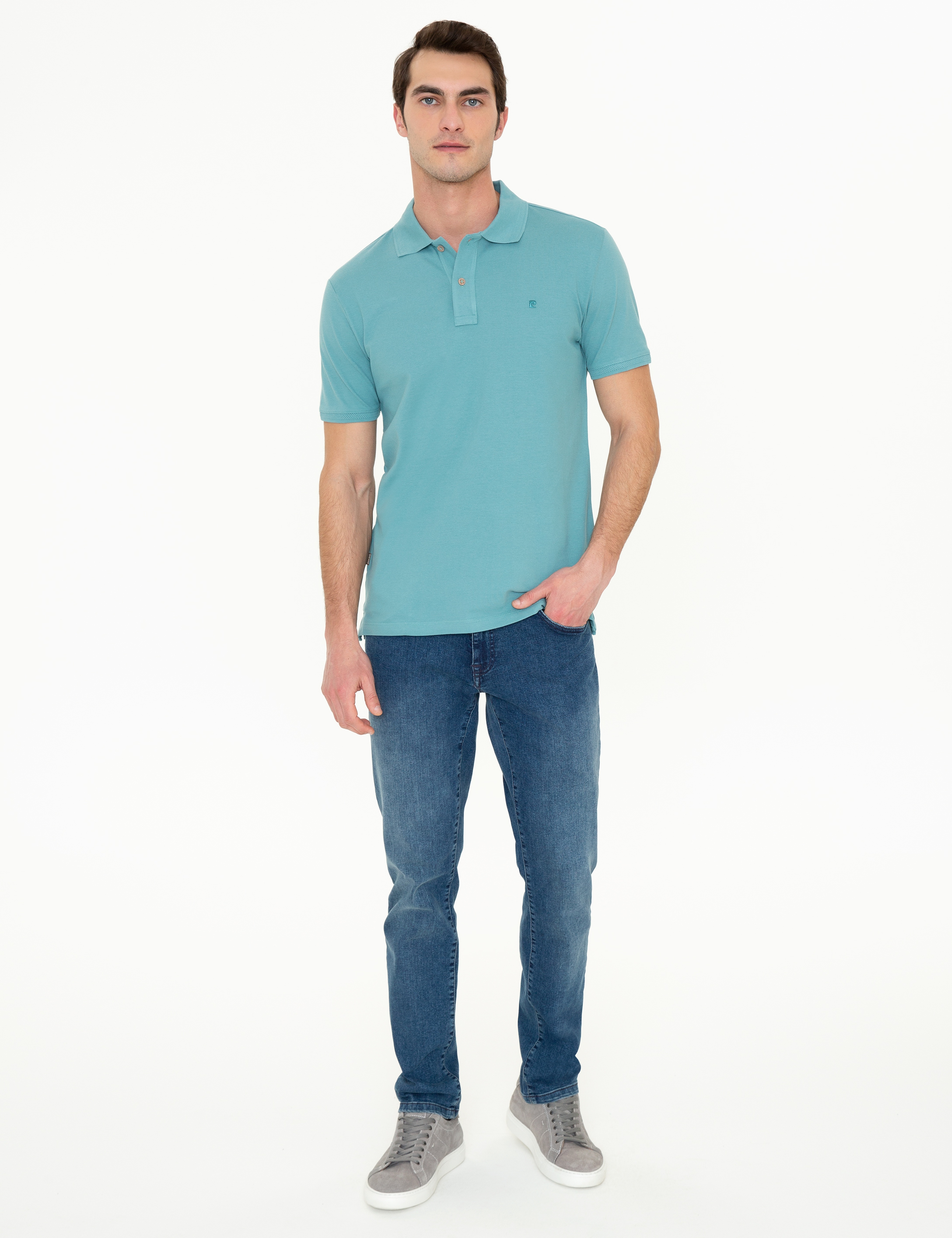 Çağla Yeşili Slim Fit Polo Yaka Basic Tişört
