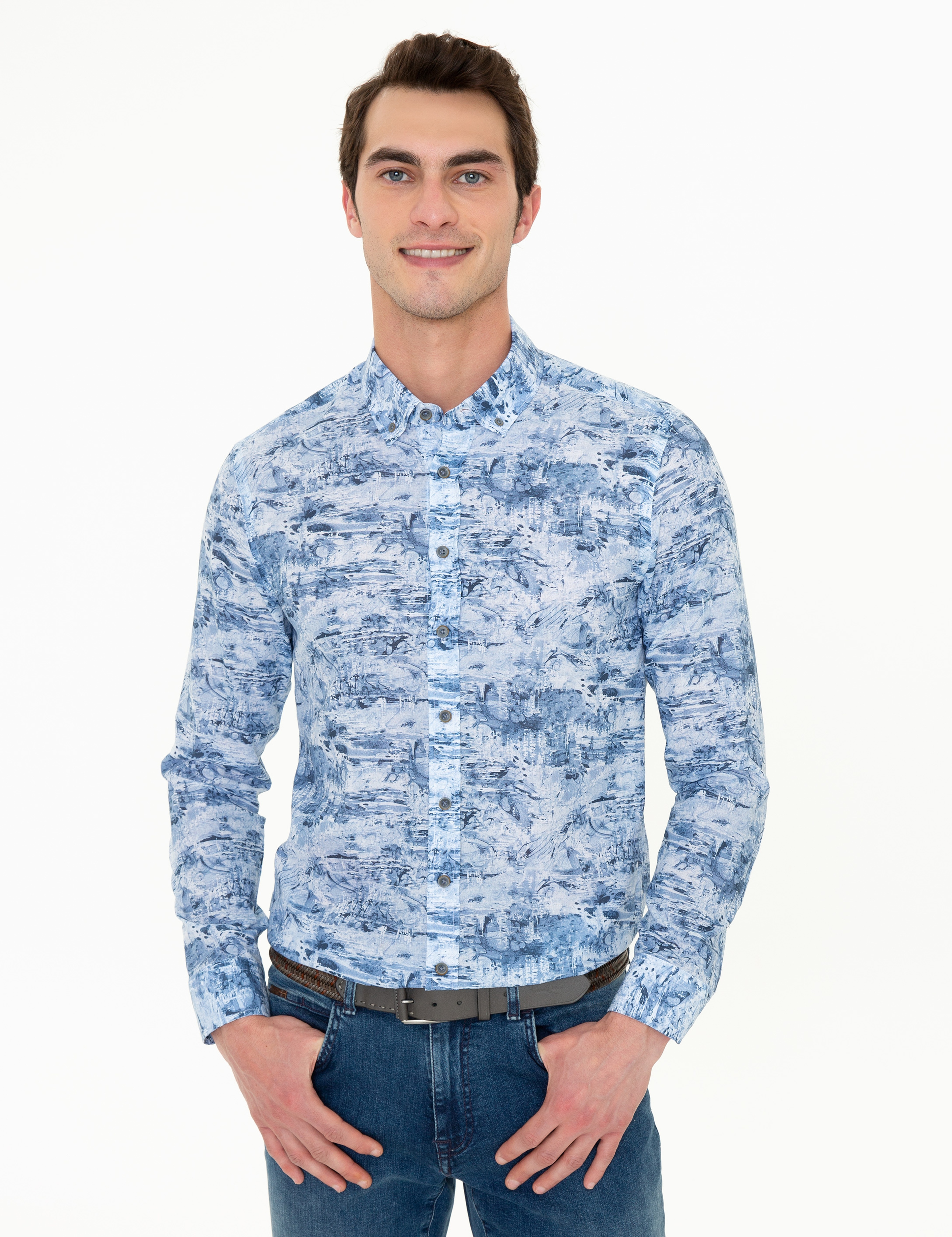 Mavi Slim Fit Uzun Kollu Gömlek - Image 3
