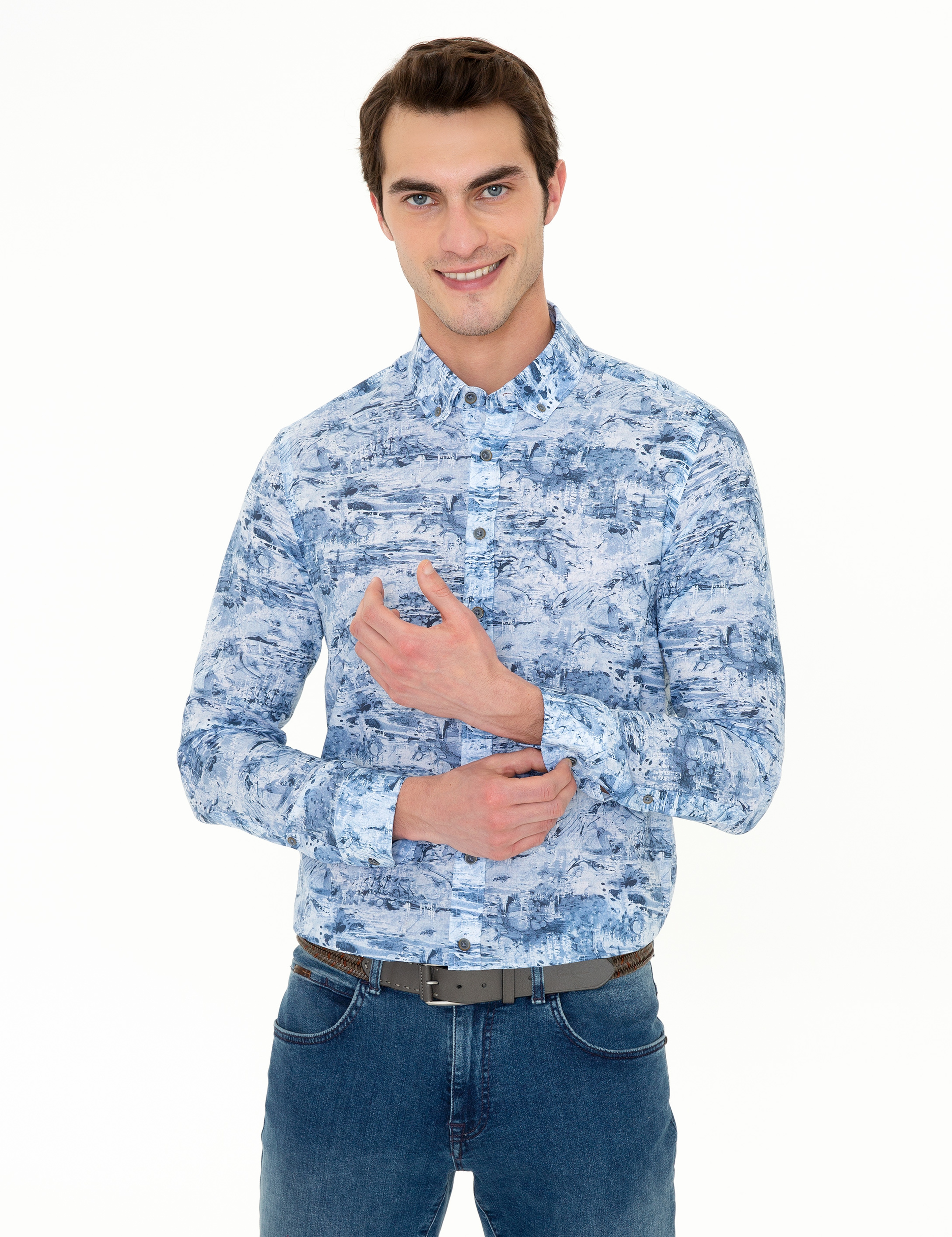 Mavi Slim Fit Uzun Kollu Gömlek - Image 1