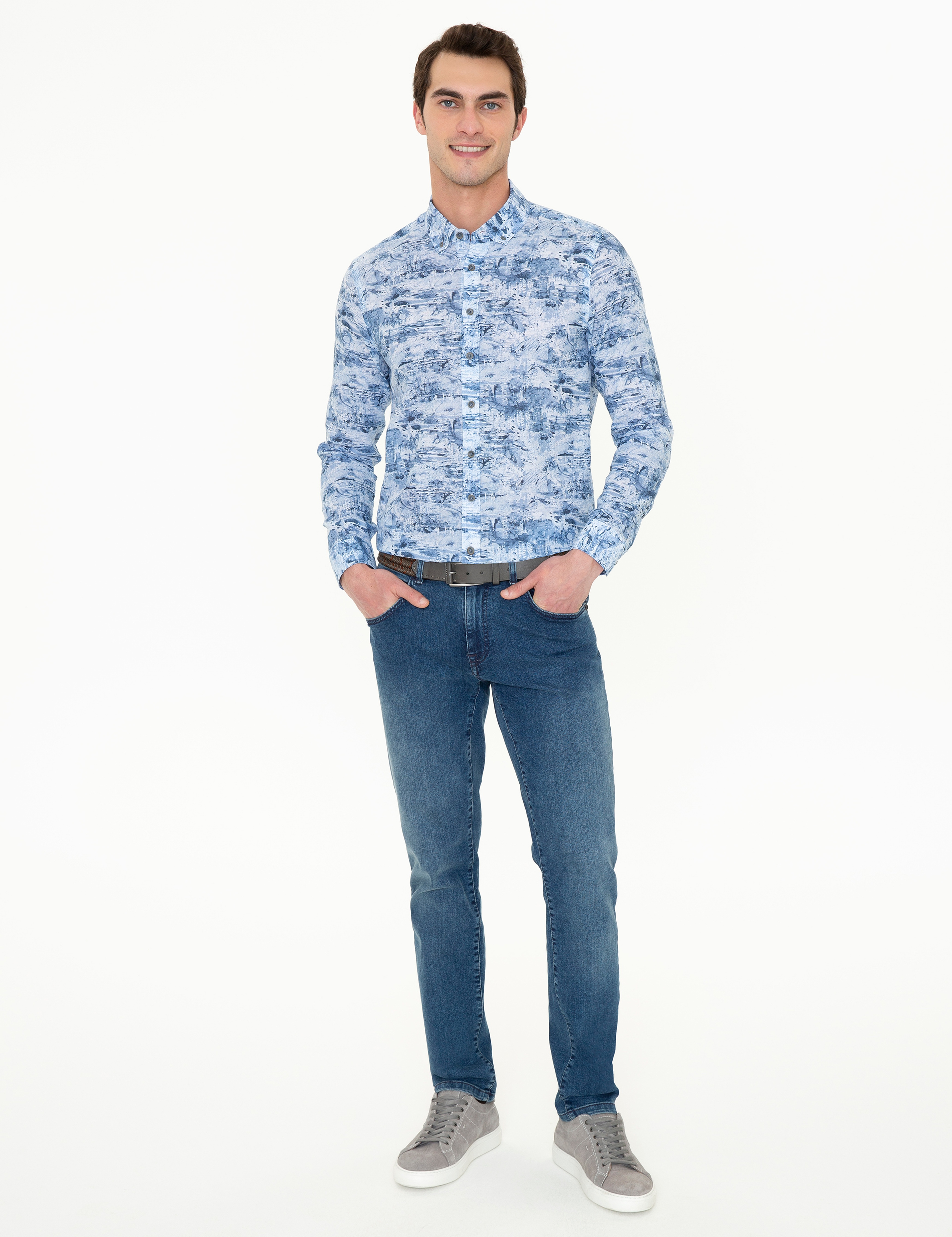 Mavi Slim Fit Uzun Kollu Gömlek - Image 5