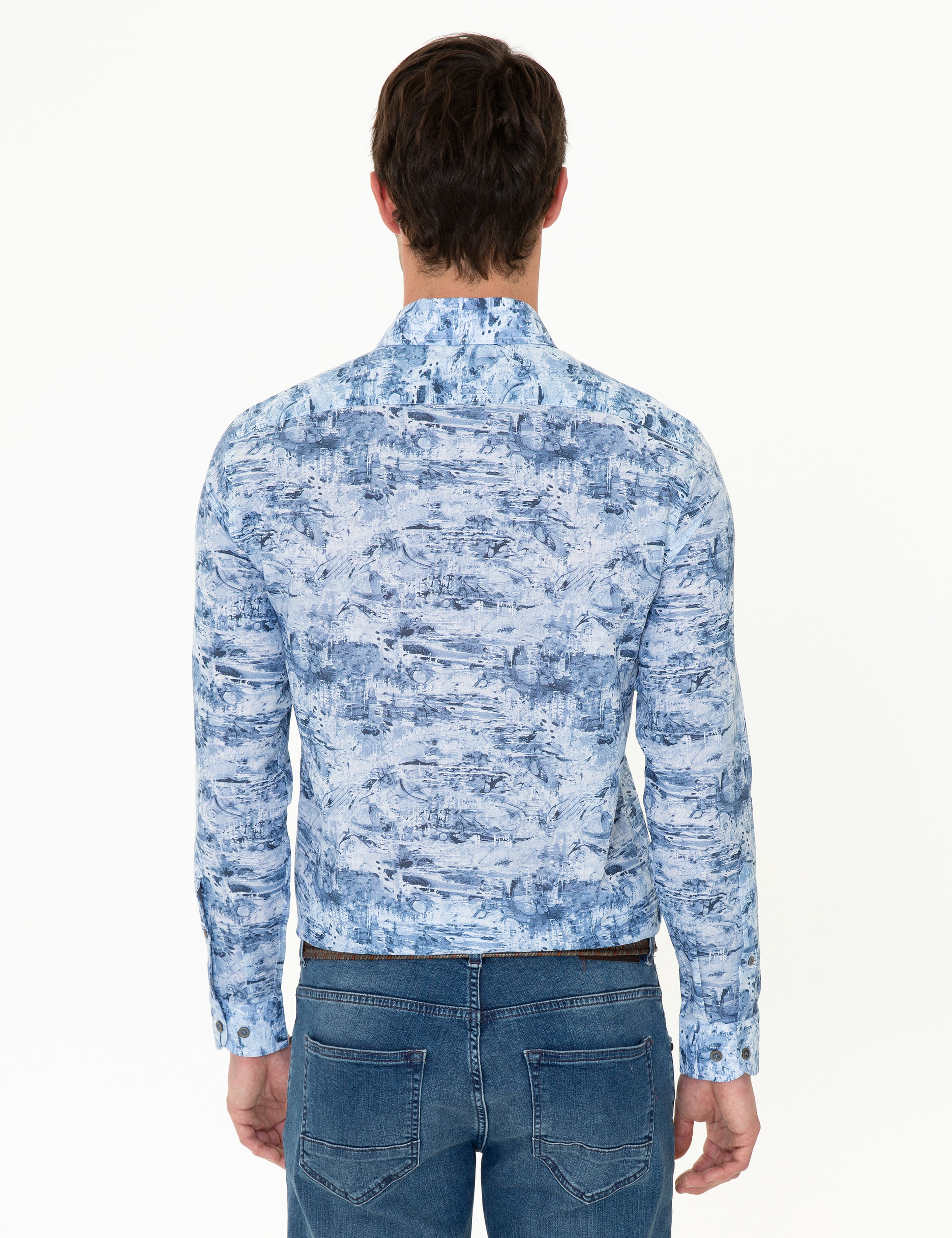 Mavi Slim Fit Uzun Kollu Gömlek - Image 4
