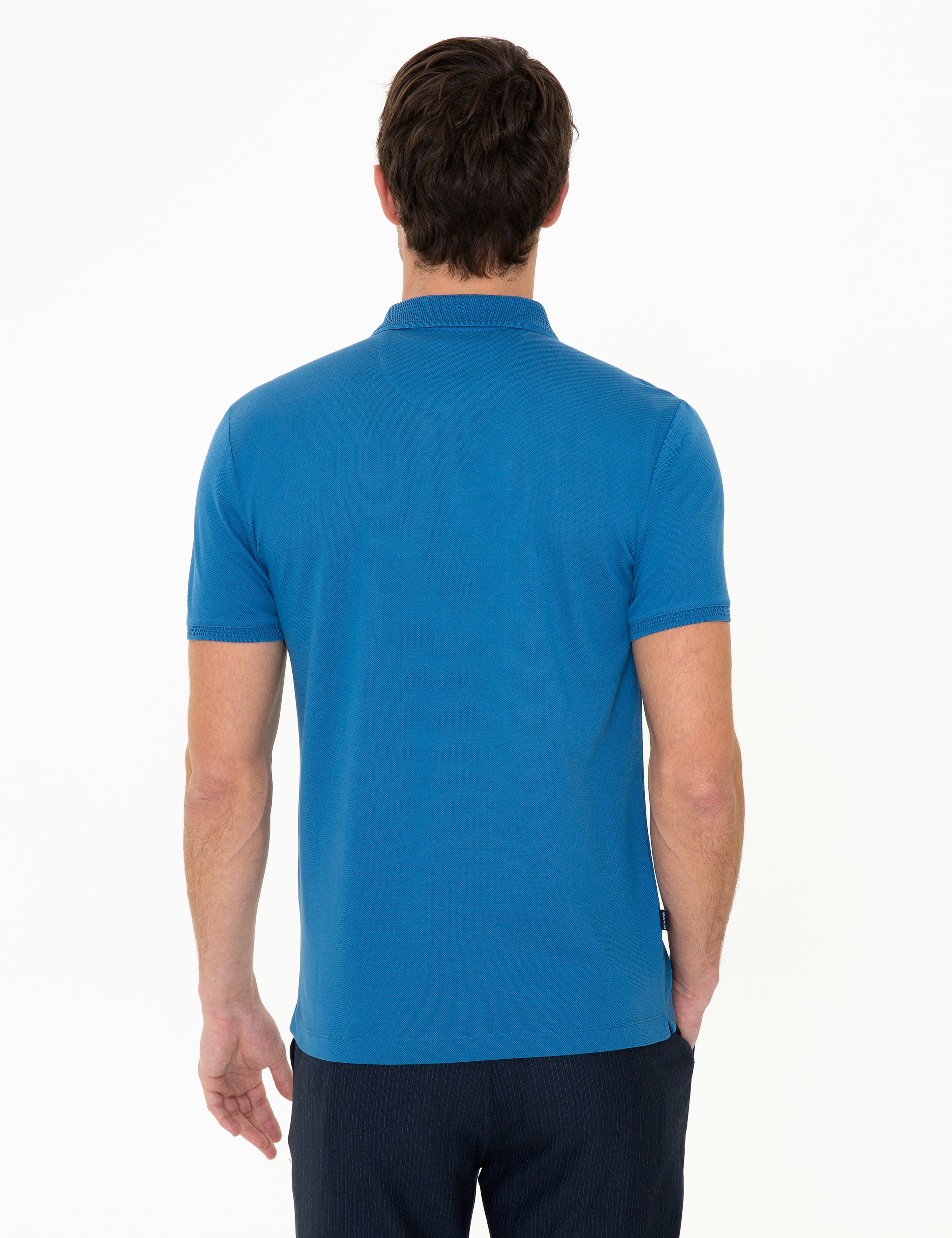 Lacivert Slim Fit Polo Yaka Merserize Tişört - Image 4